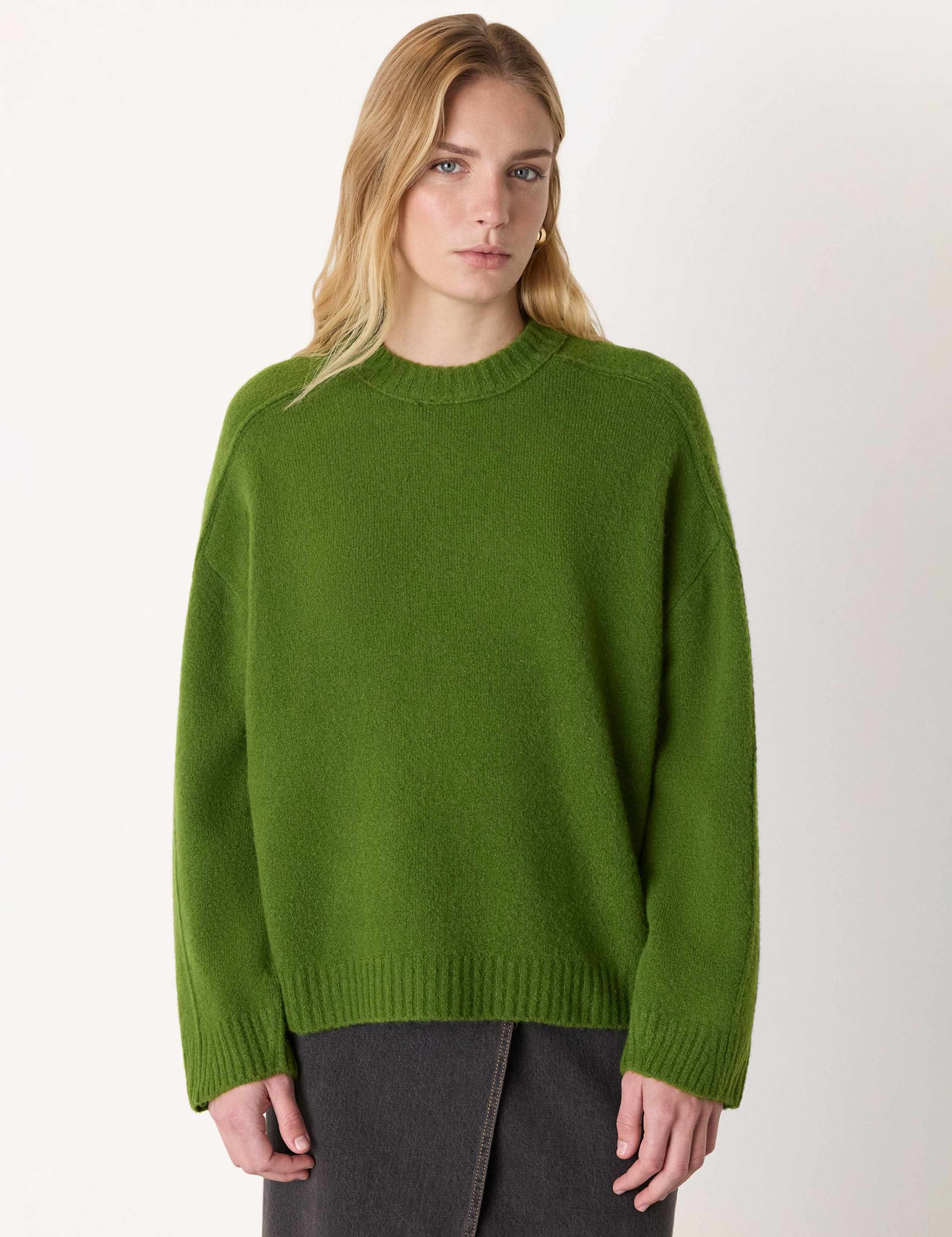 Wool Blend Textured Crew Neck Jumper