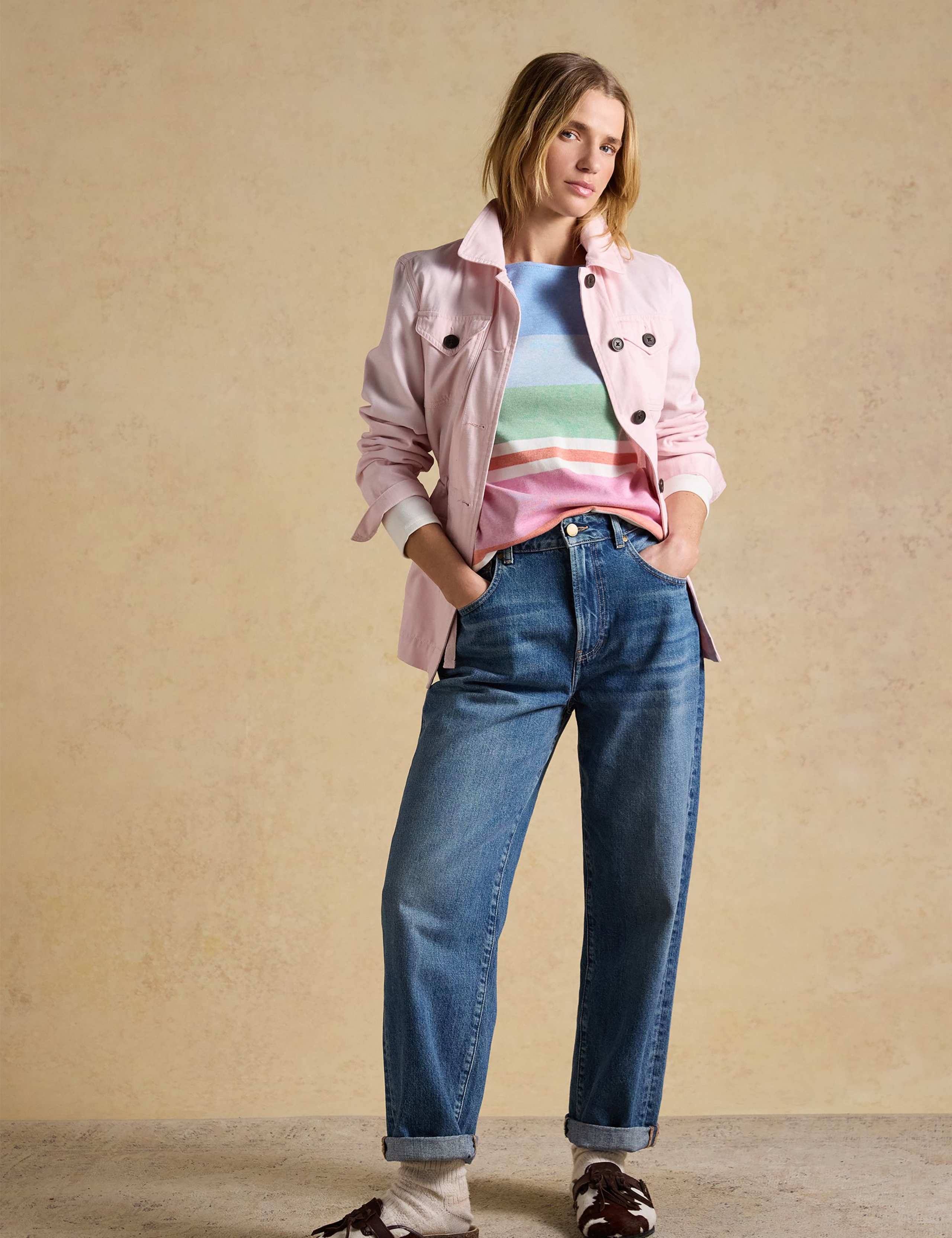 Pure Cotton Striped Slash Neck Top