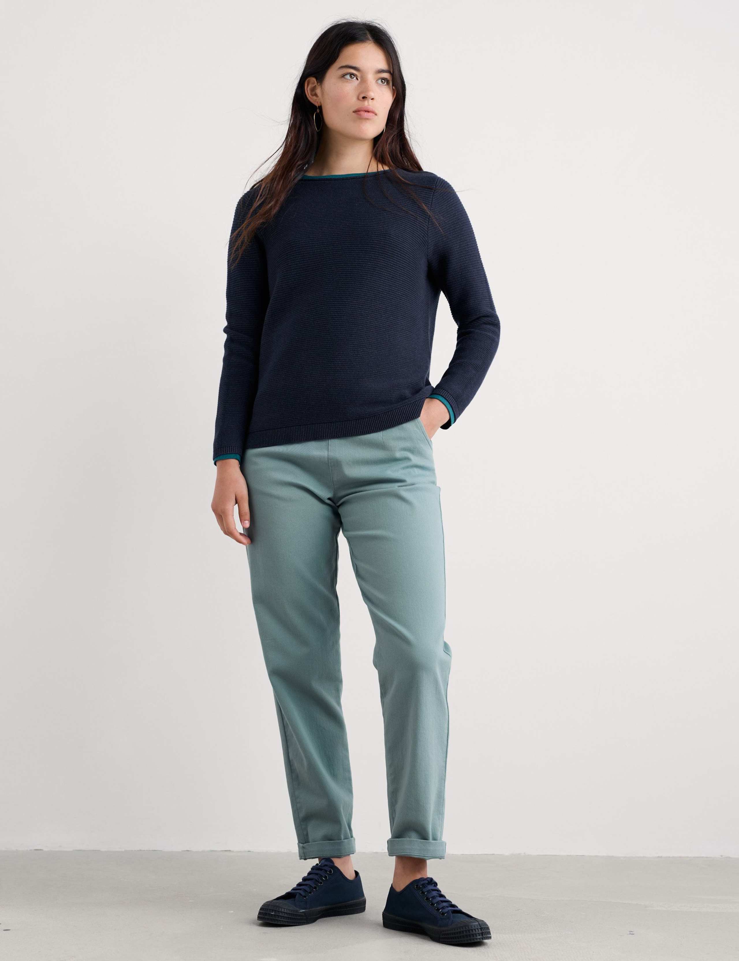 Cotton Rich Tapered Ankle Grazer Trousers