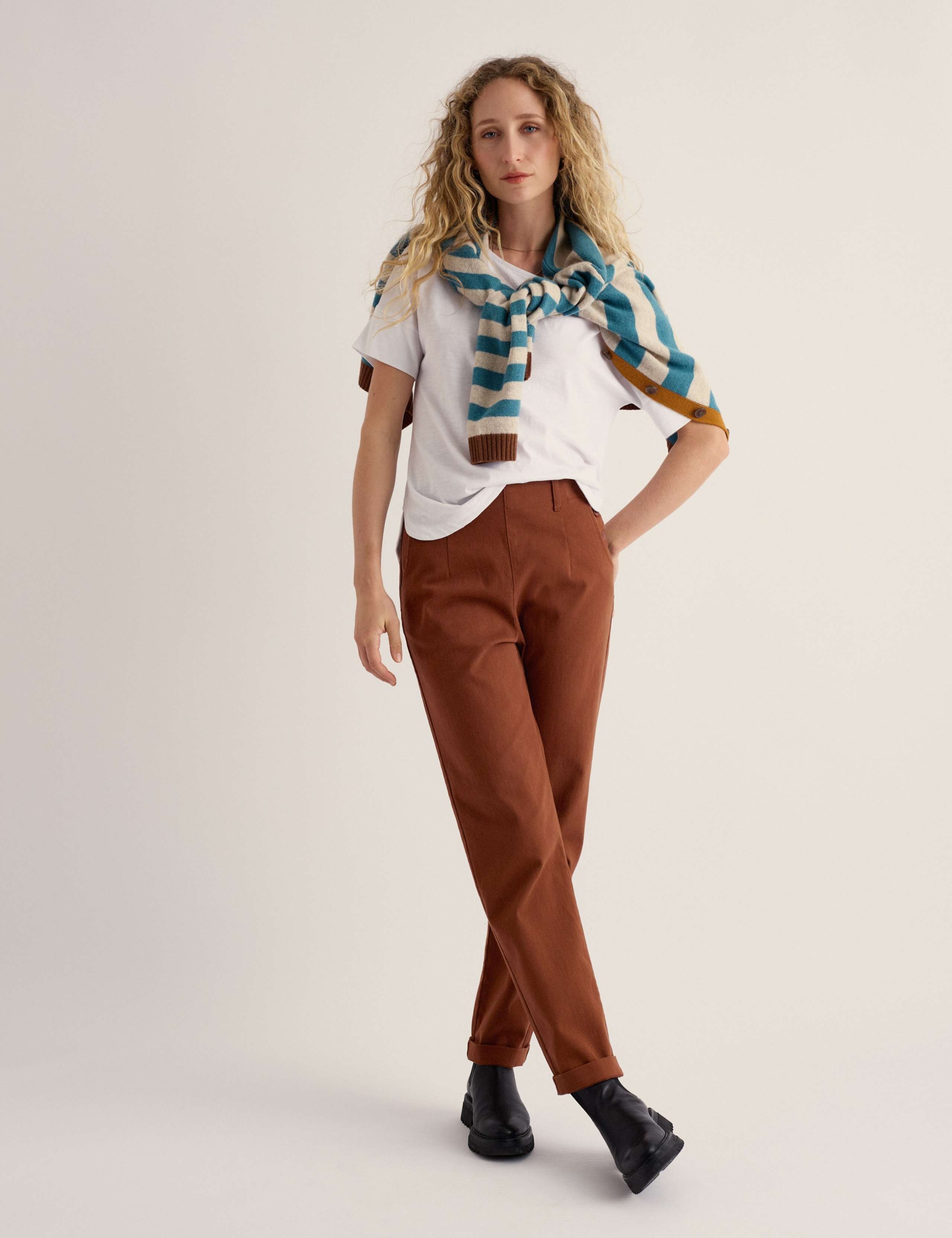 Cotton Rich Tapered Ankle Grazer Trousers