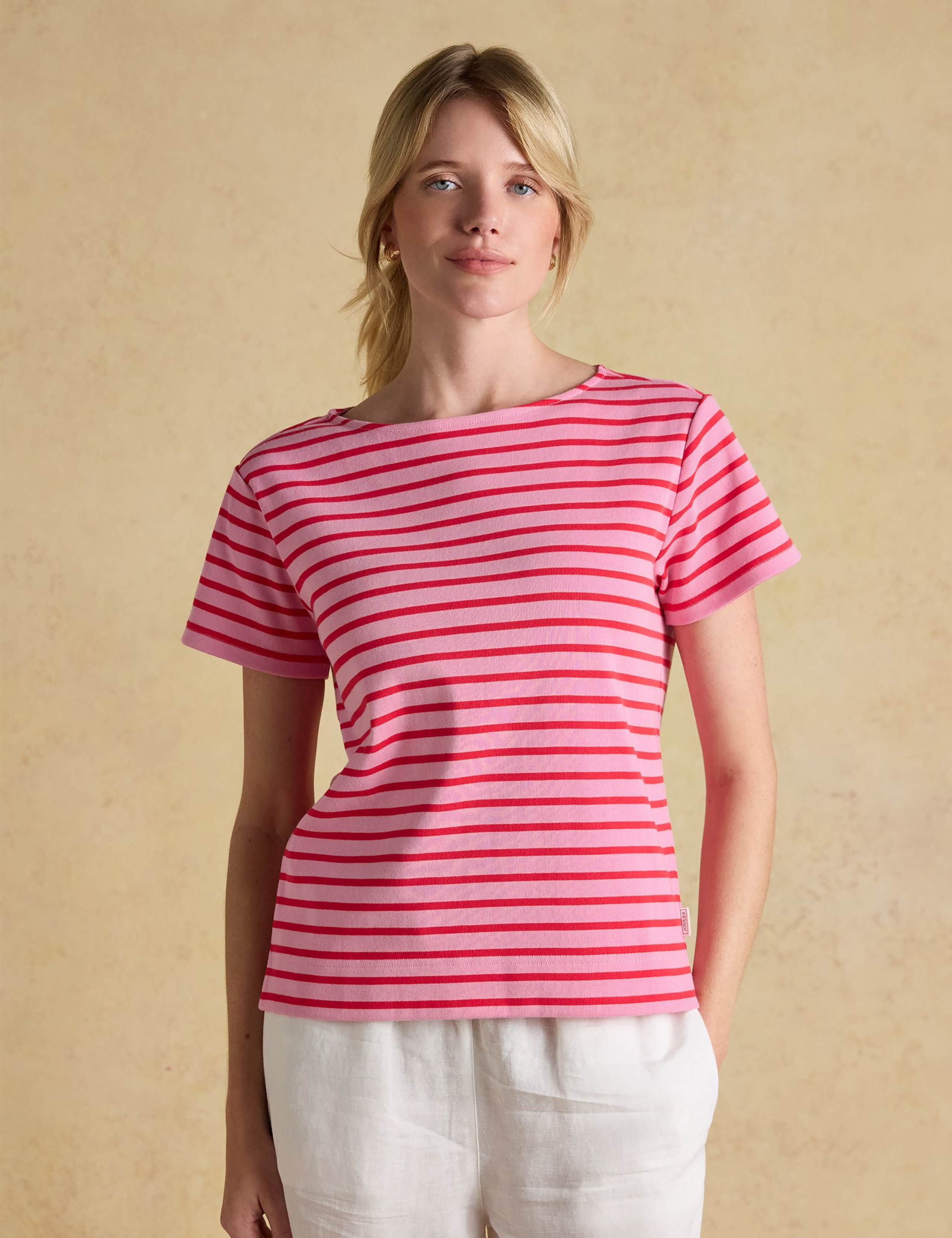 Pure Cotton Striped Slash Neck Top