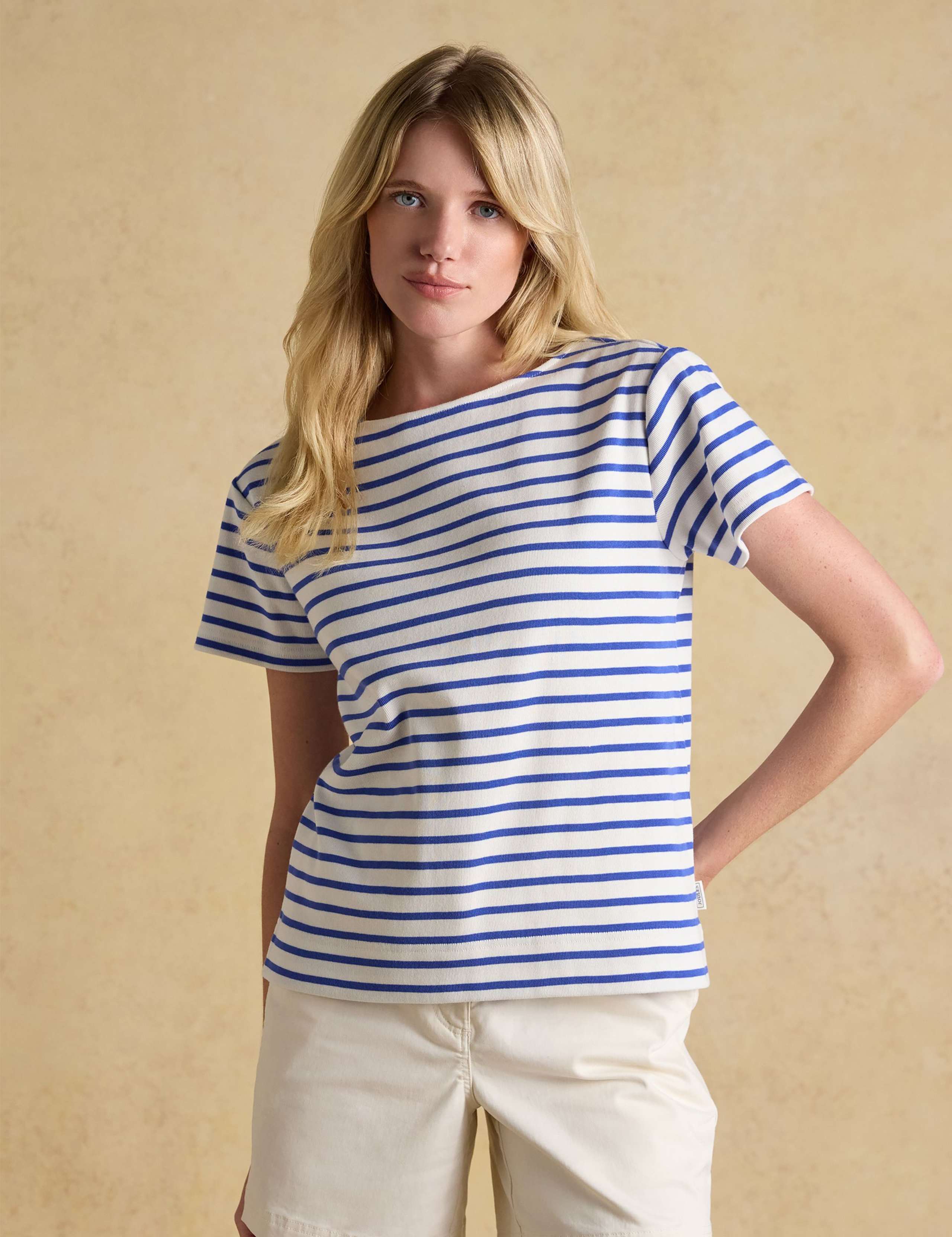Pure Cotton Striped Slash Neck Top