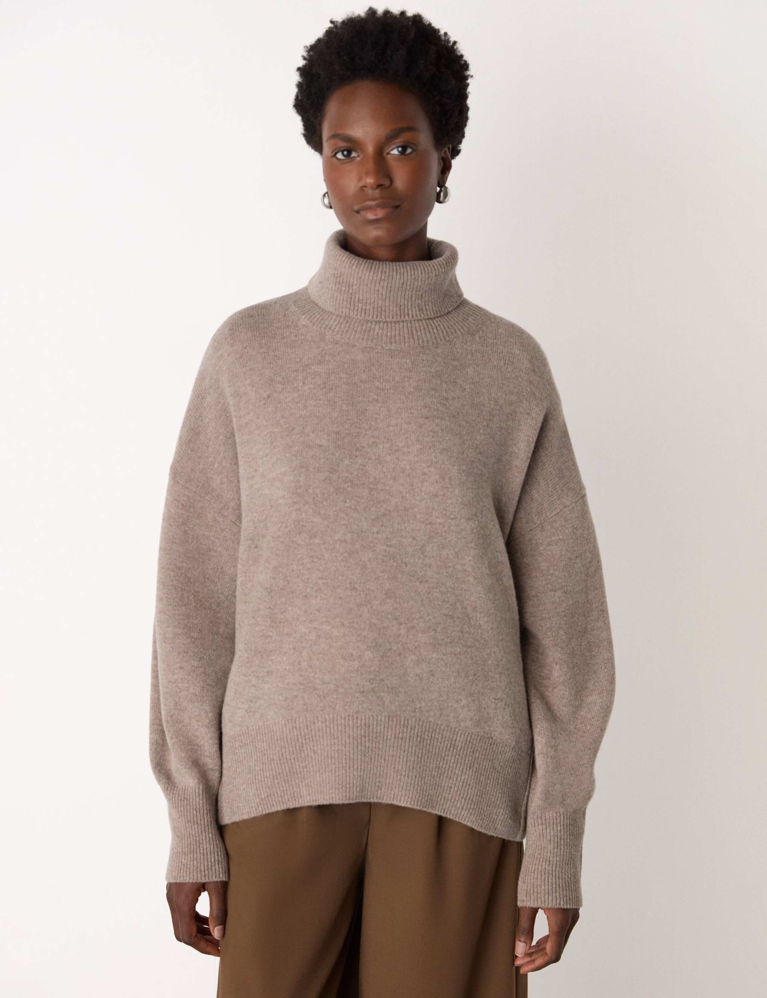 Pure Wool Textured Roll Neck Jumper