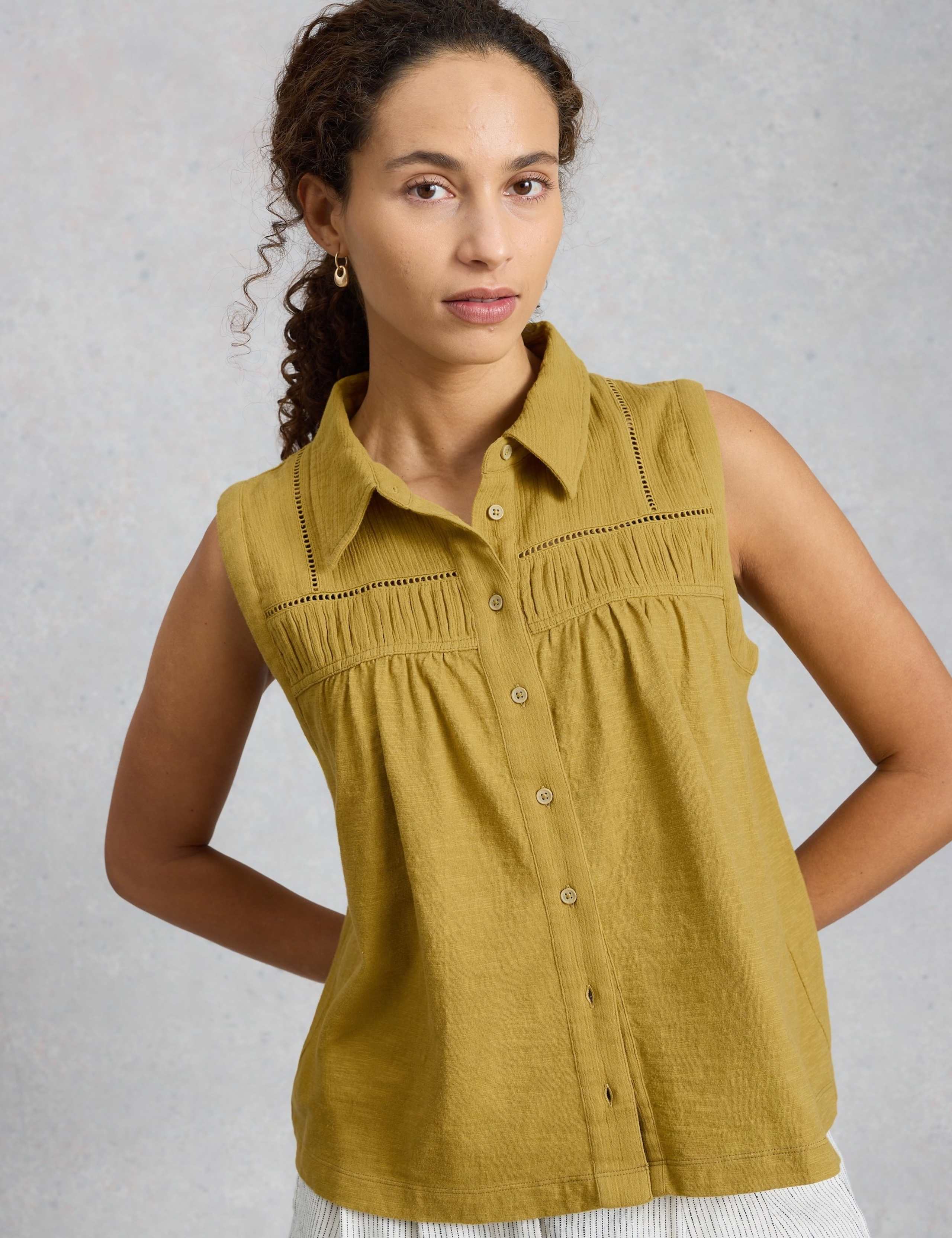 Pure Cotton Ladder Lace Collared Shirt