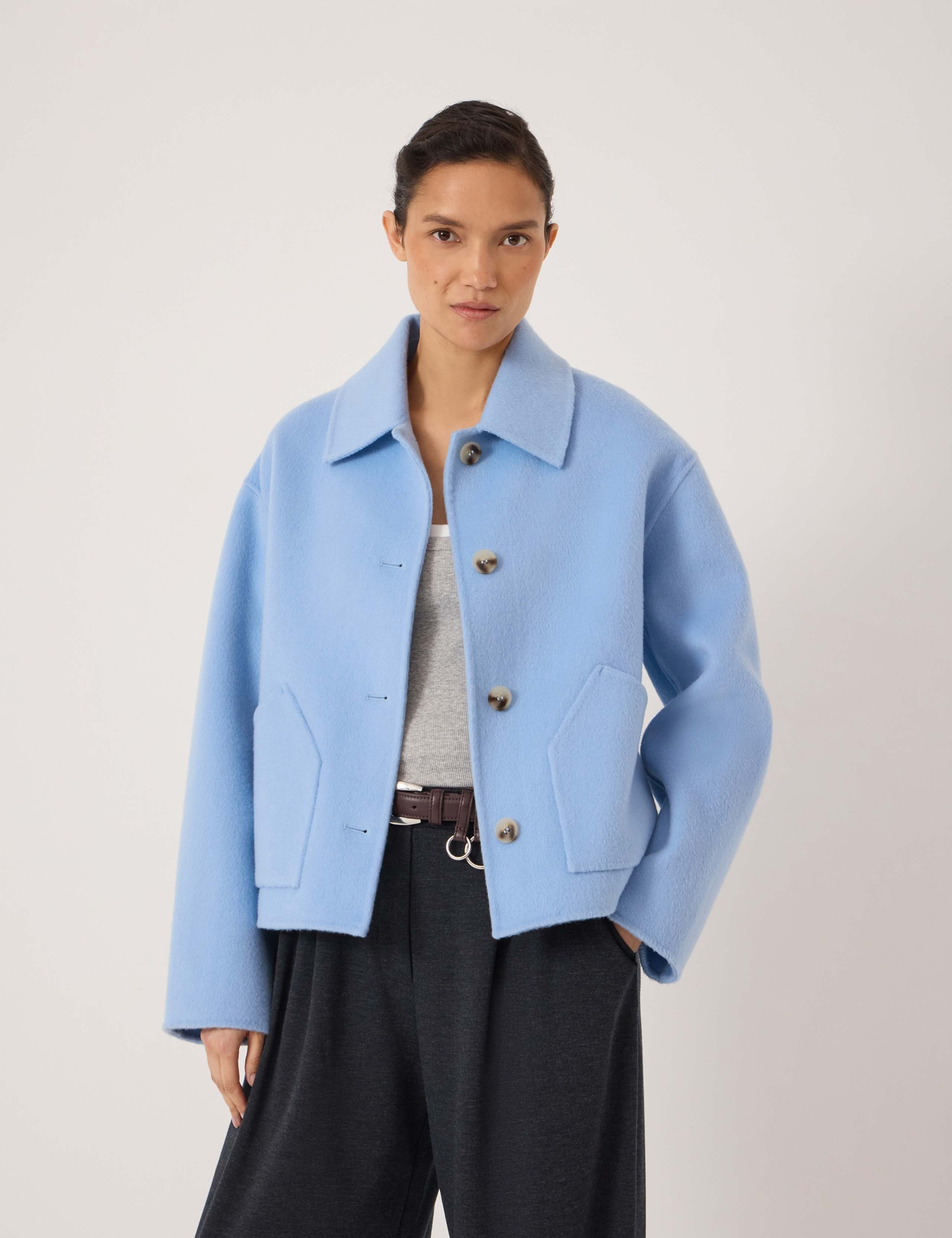 Pure Wool Textured Cropped Jacket