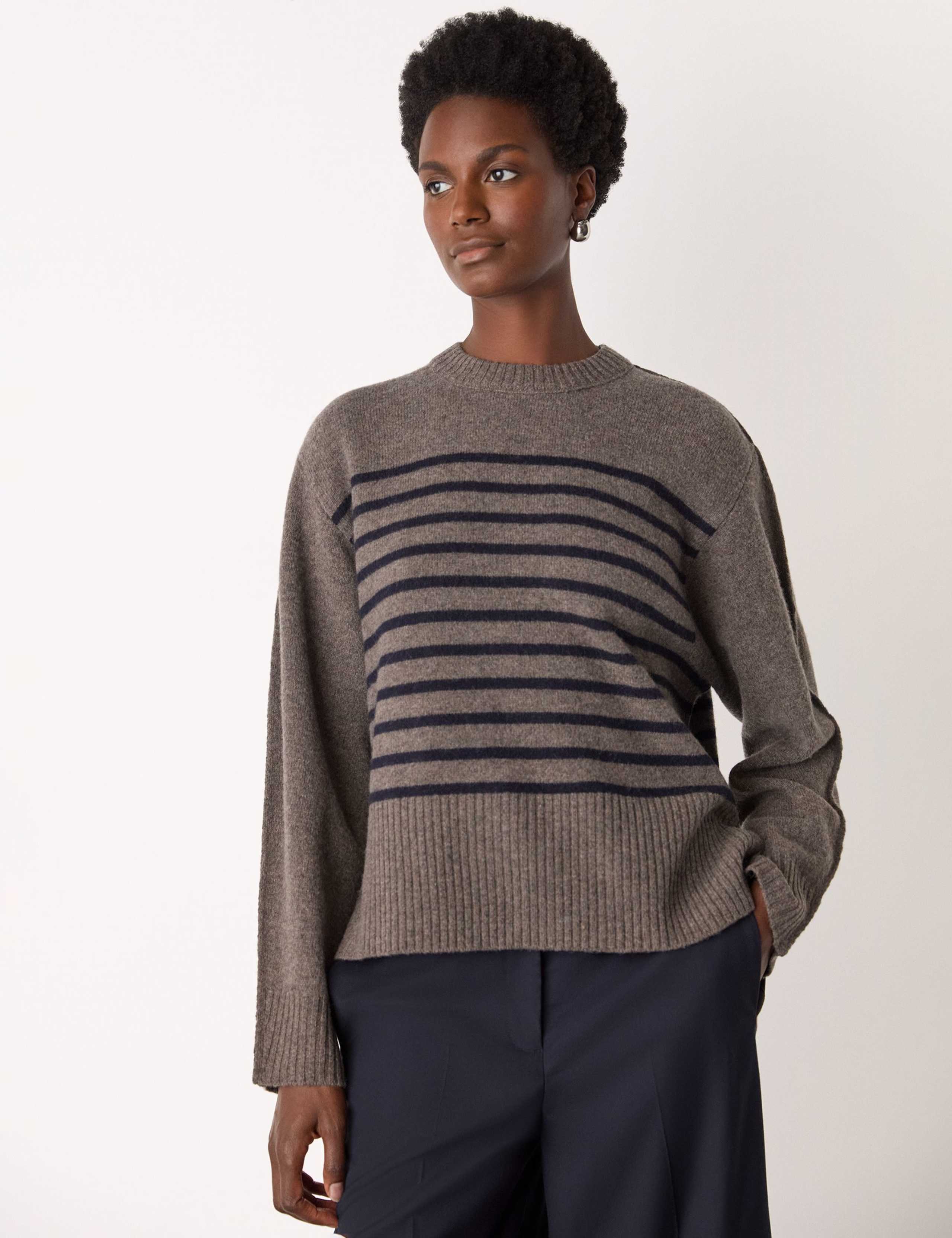 Pure Wool Striped Crew Neck Jumper