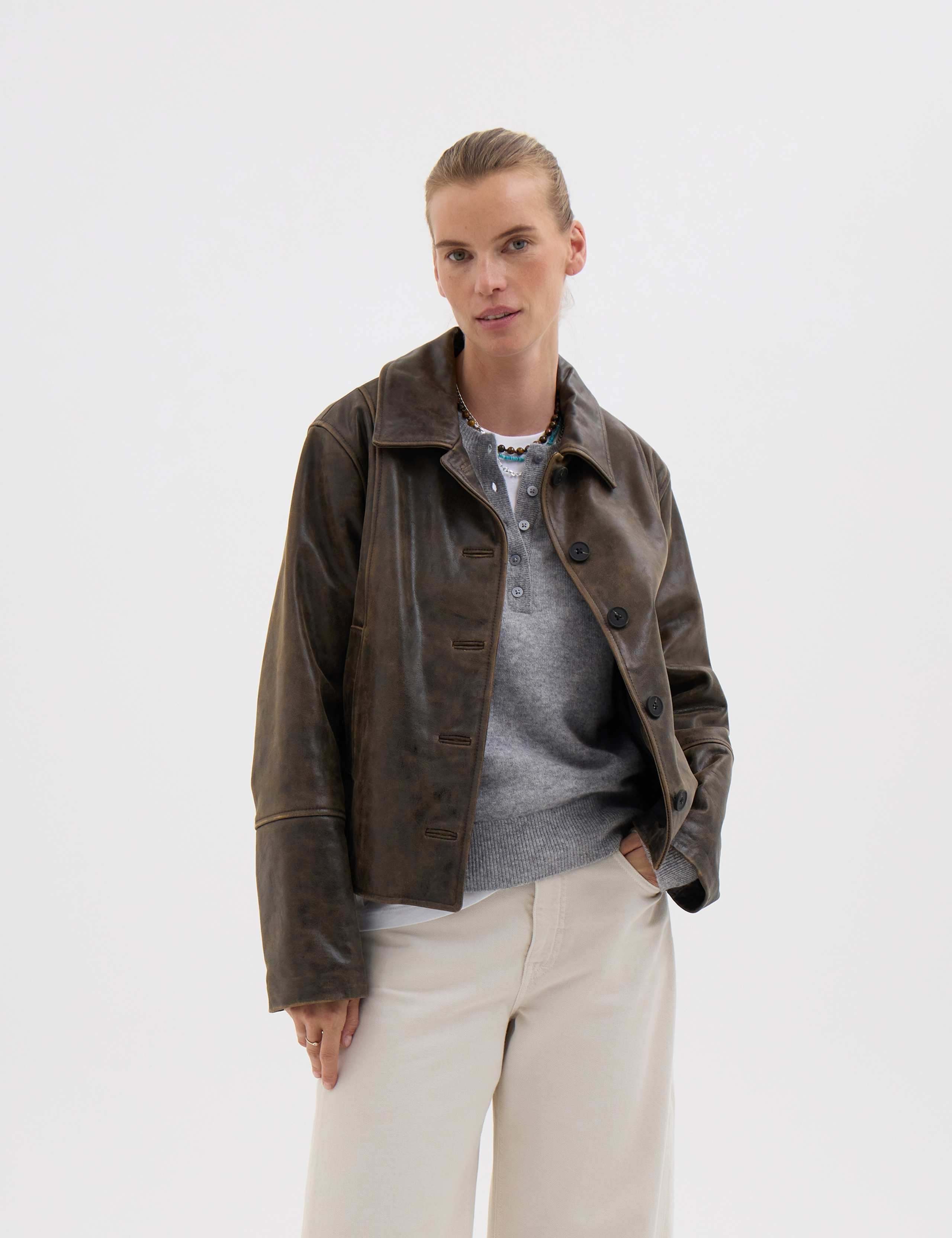 Leather Distressed Oversized Short Jacket