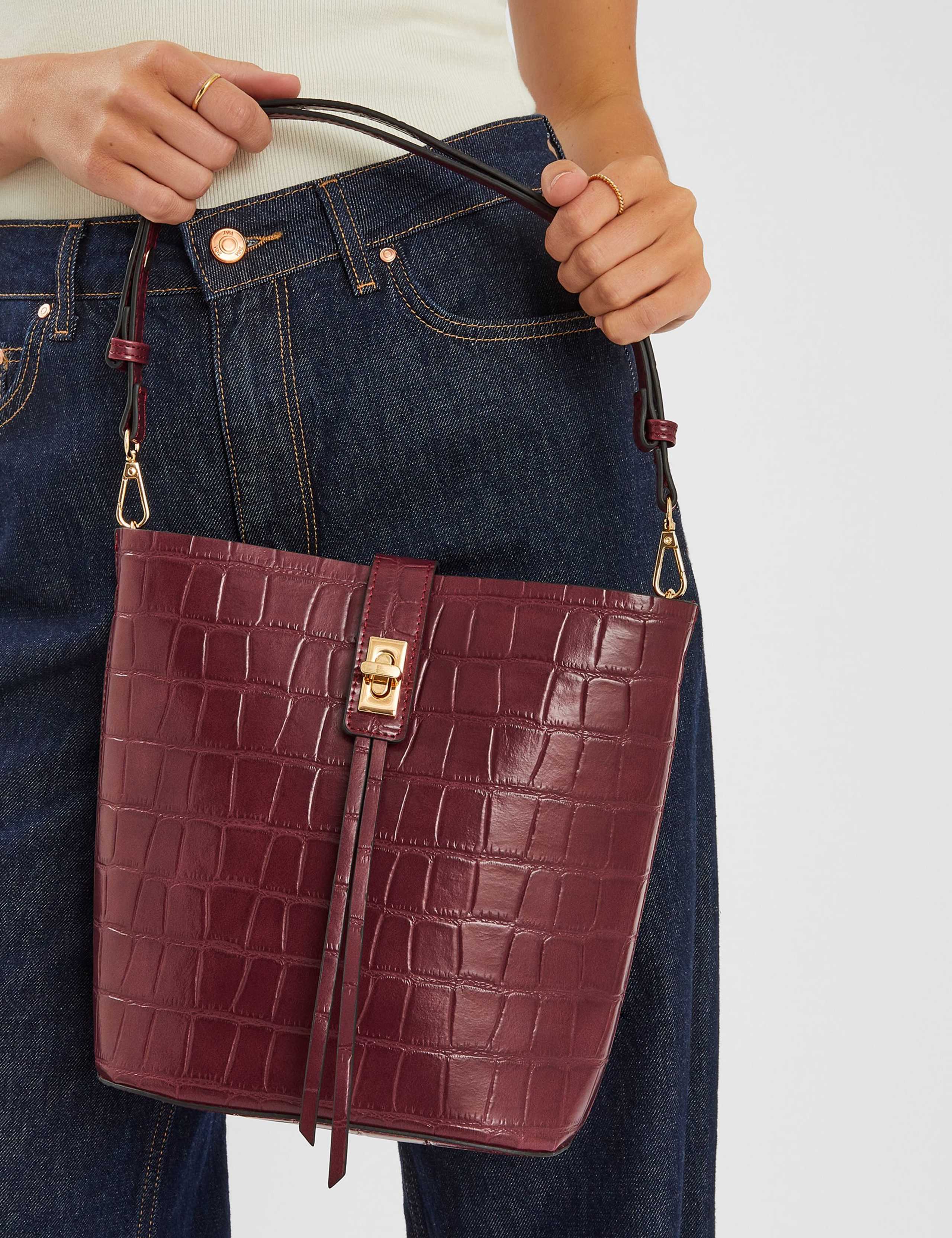 Faux Croc Bucket Bag