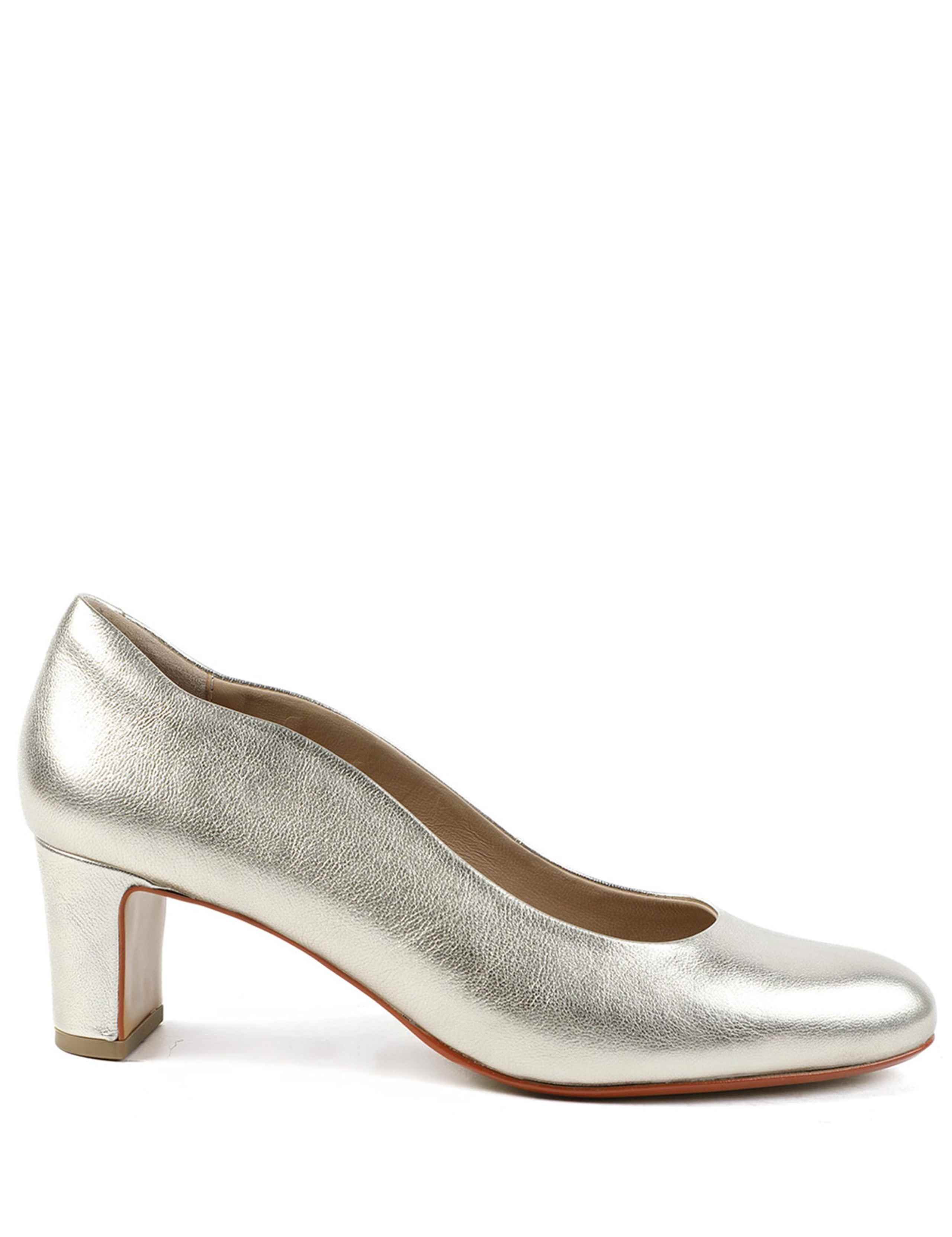 Leather Metallic Block Heel Court Shoes