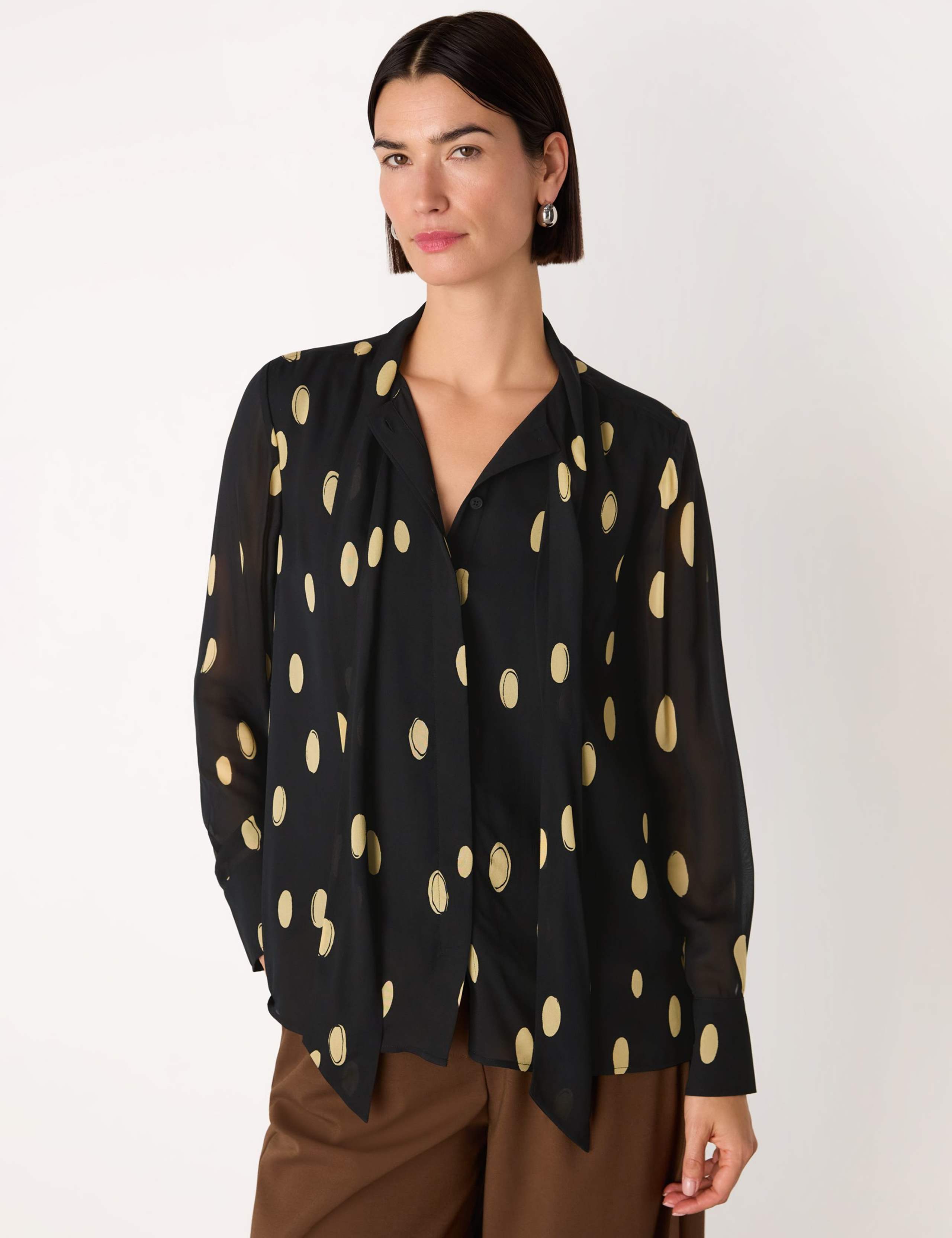 Abstract Spot Tie Neck Blouse
