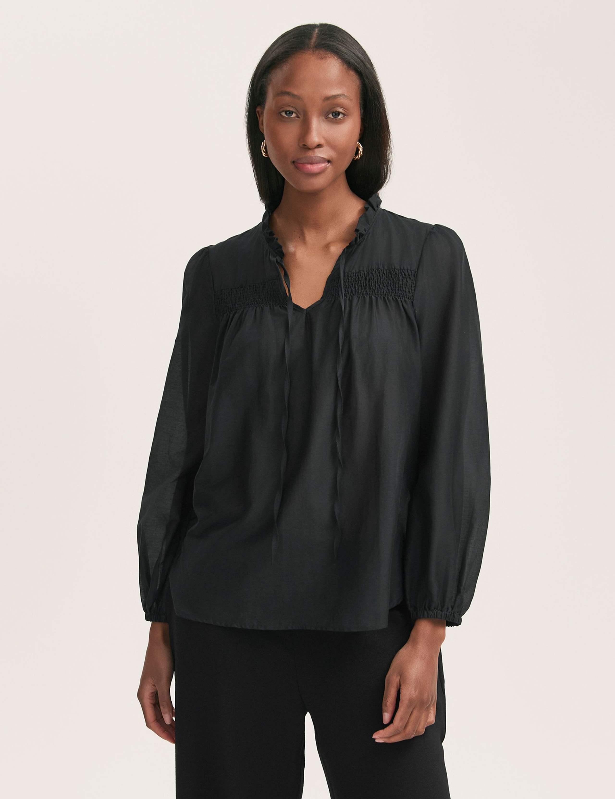 Crepe Tie Neck Blouse