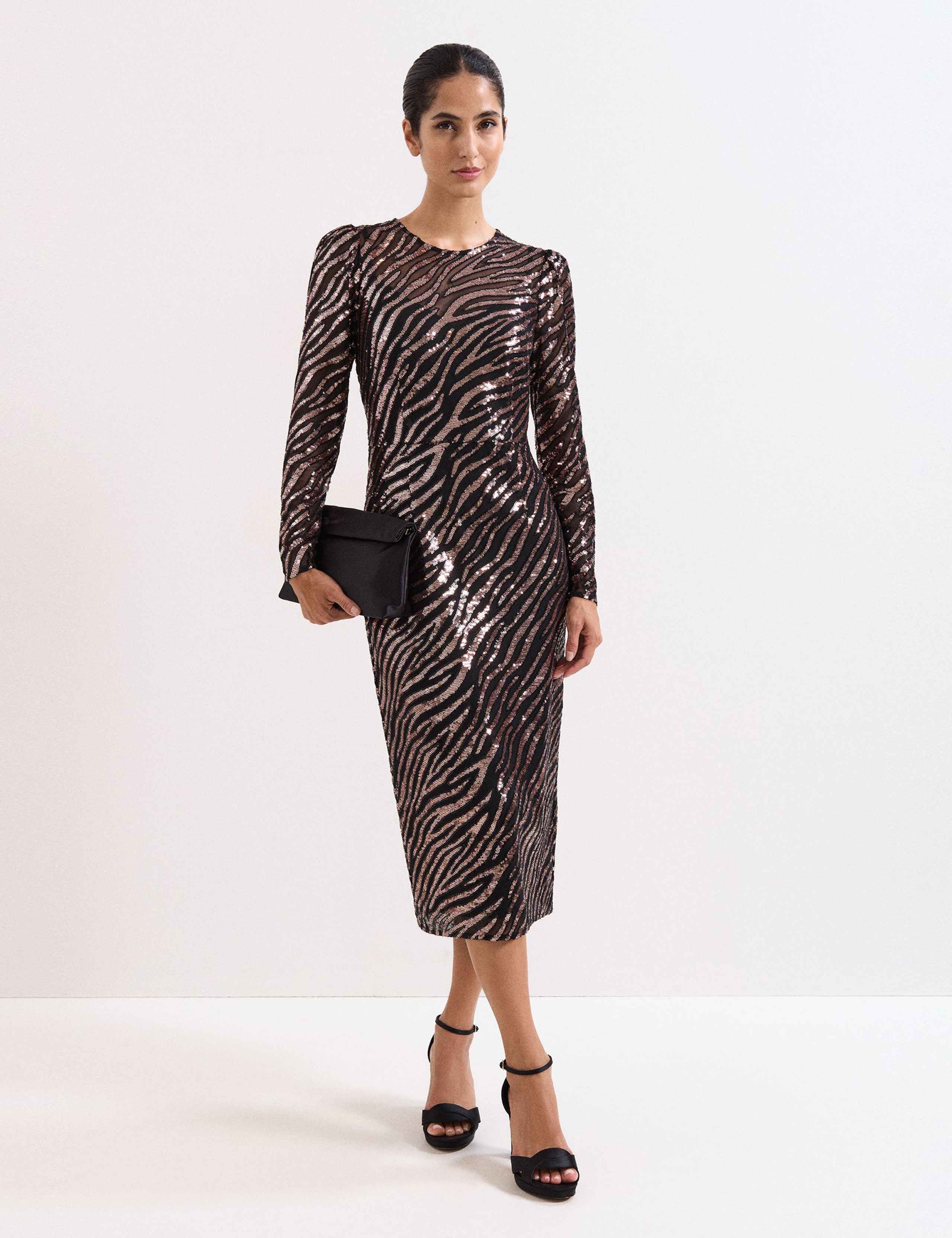 Animal Print Sequin Midi Column Dress