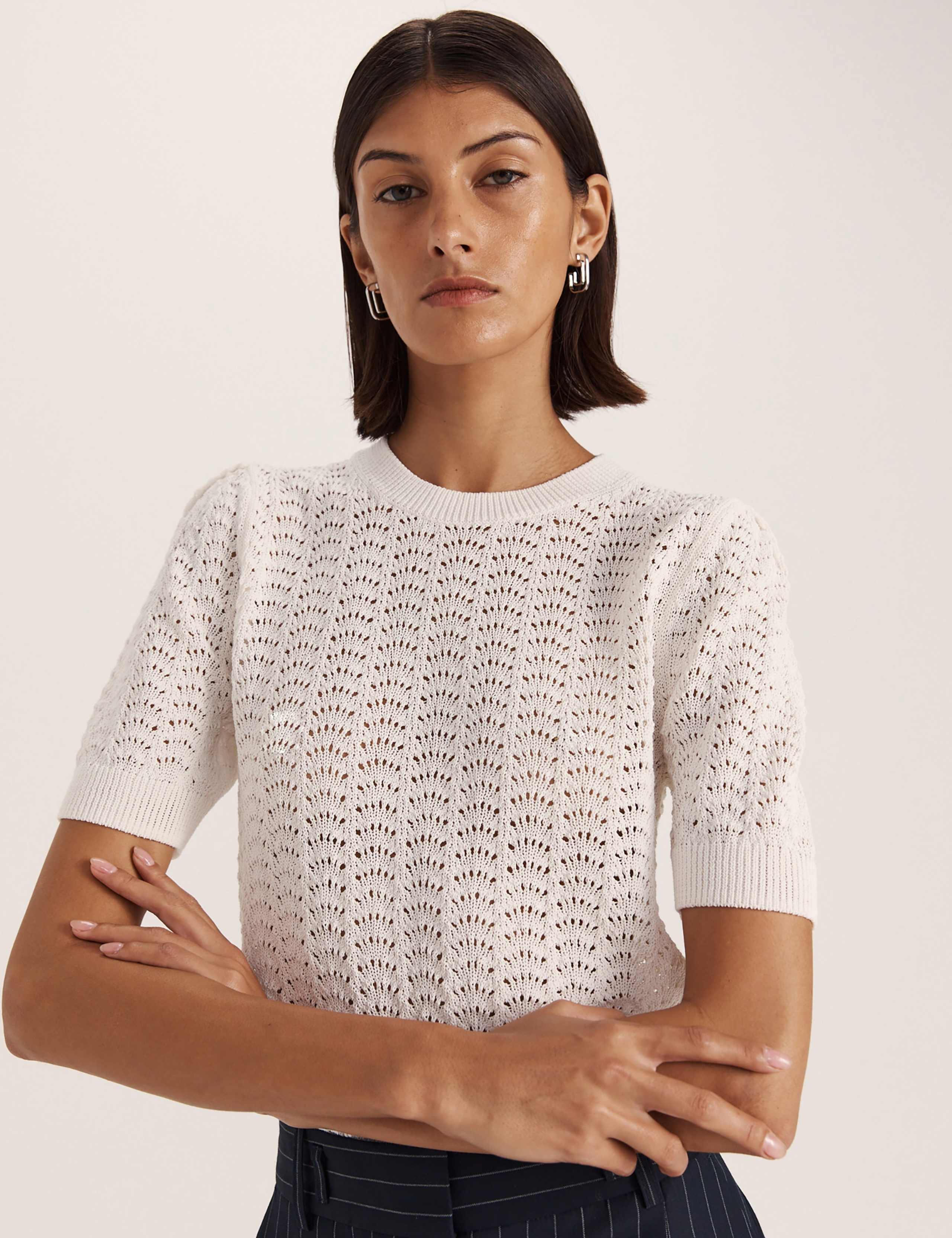 Cotton Rich Crochet Knit Top