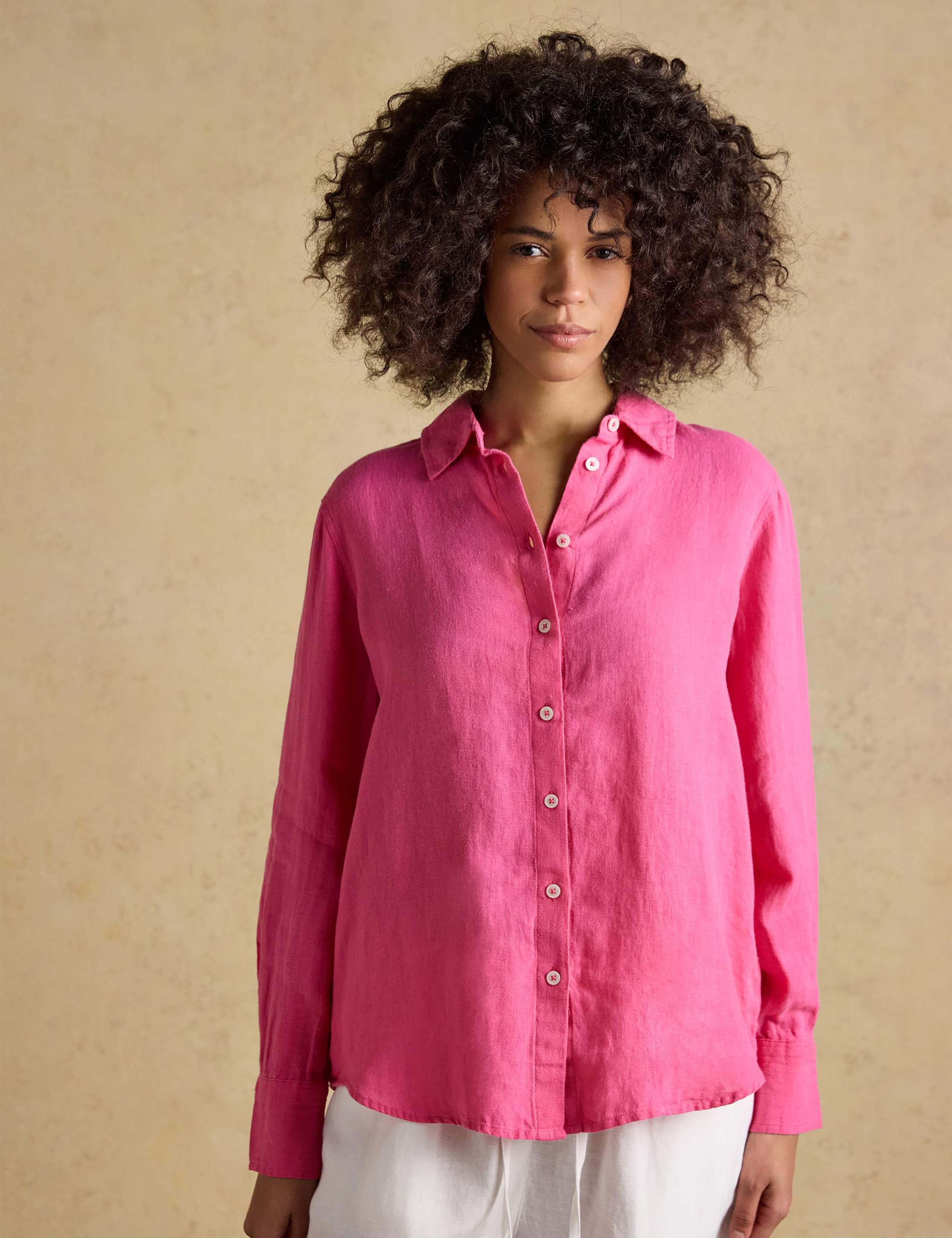 Pure Linen Collared Button Through Shirt