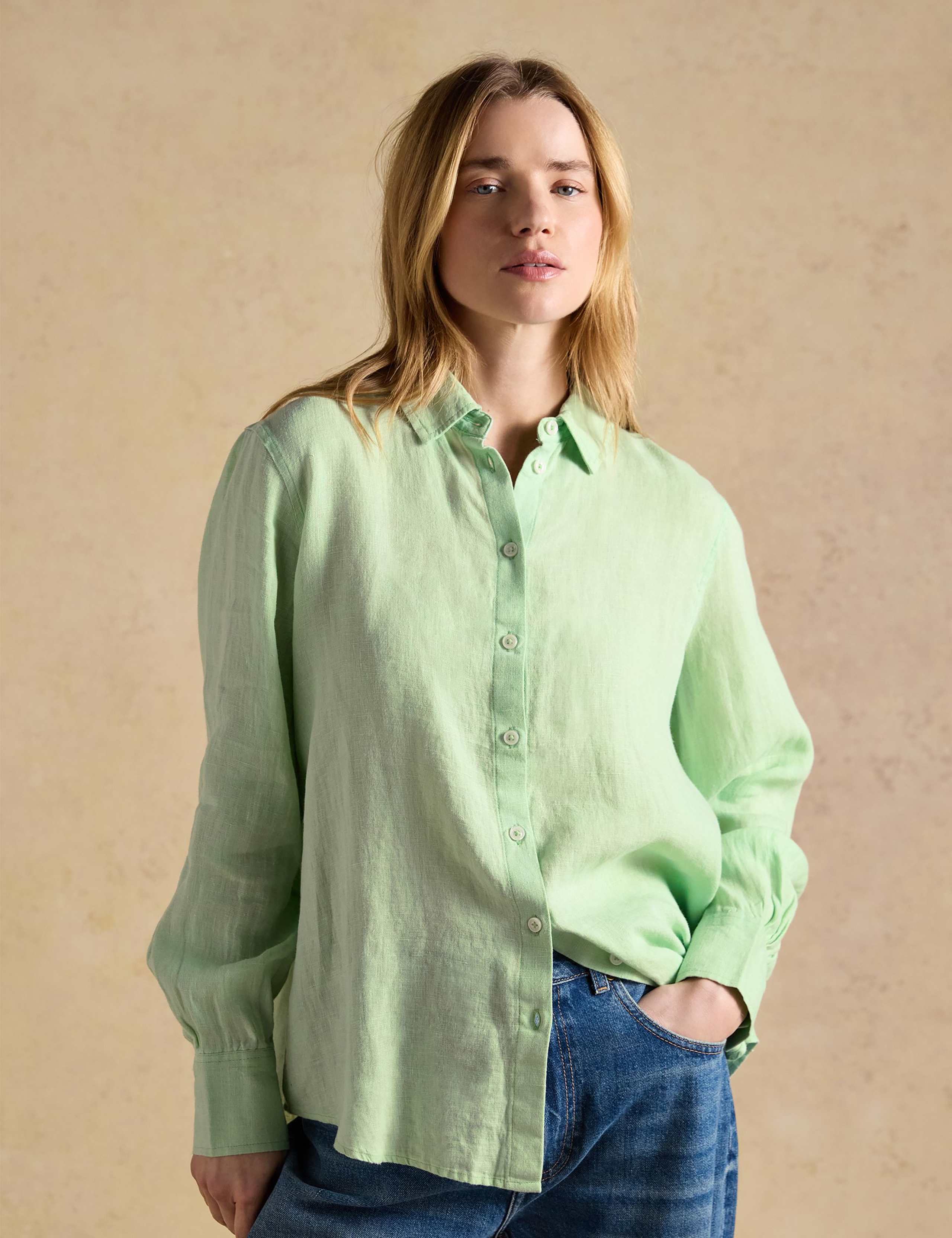 Pure Linen Collared Button Through Shirt