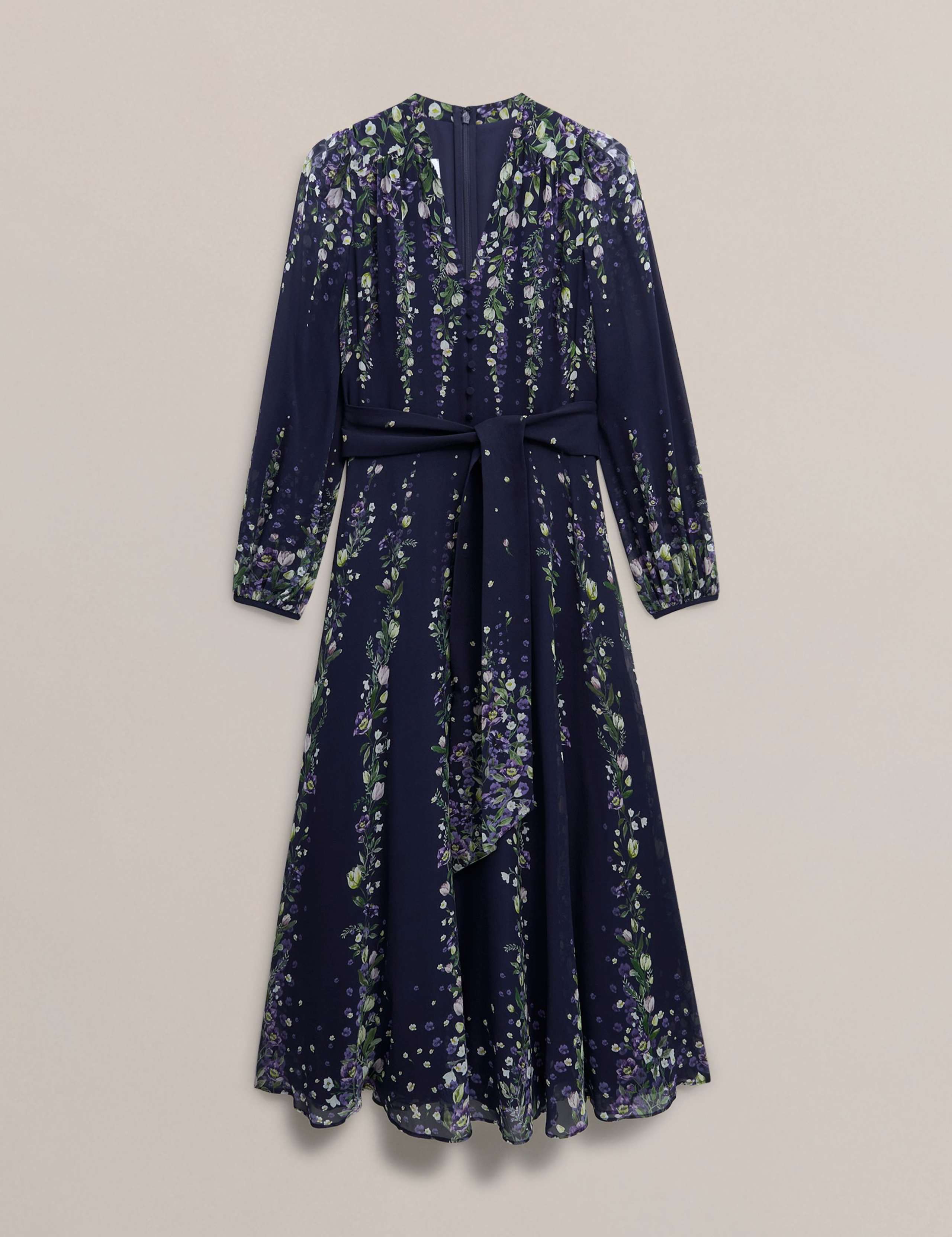 Silk Floral V-Neck Maxi Wrap Dress