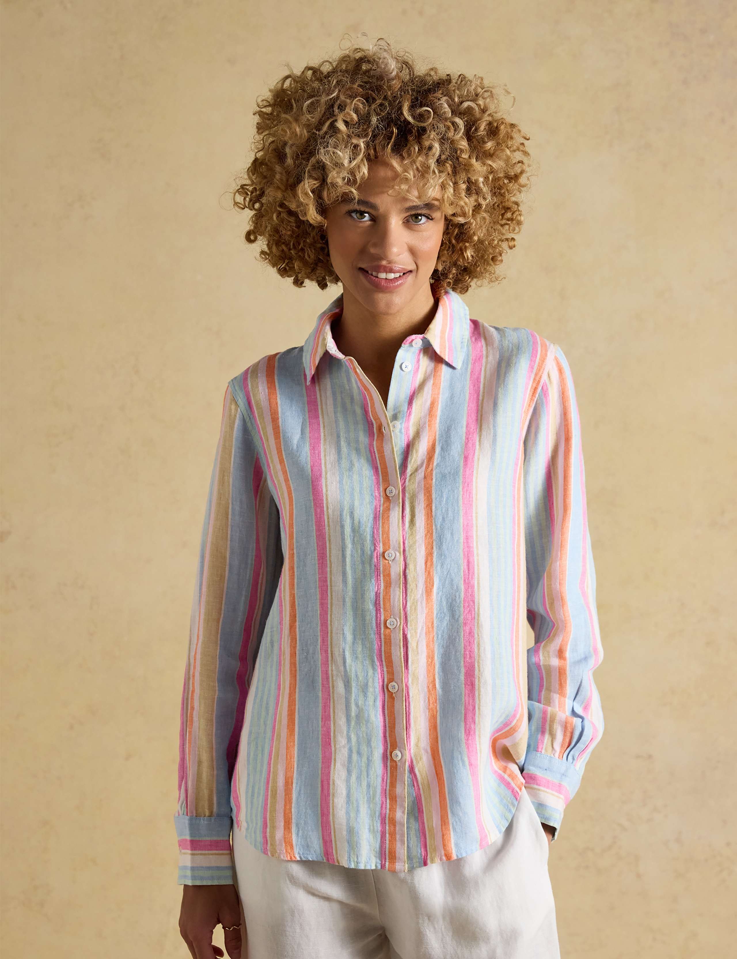 Pure Linen Striped Collared Shirt