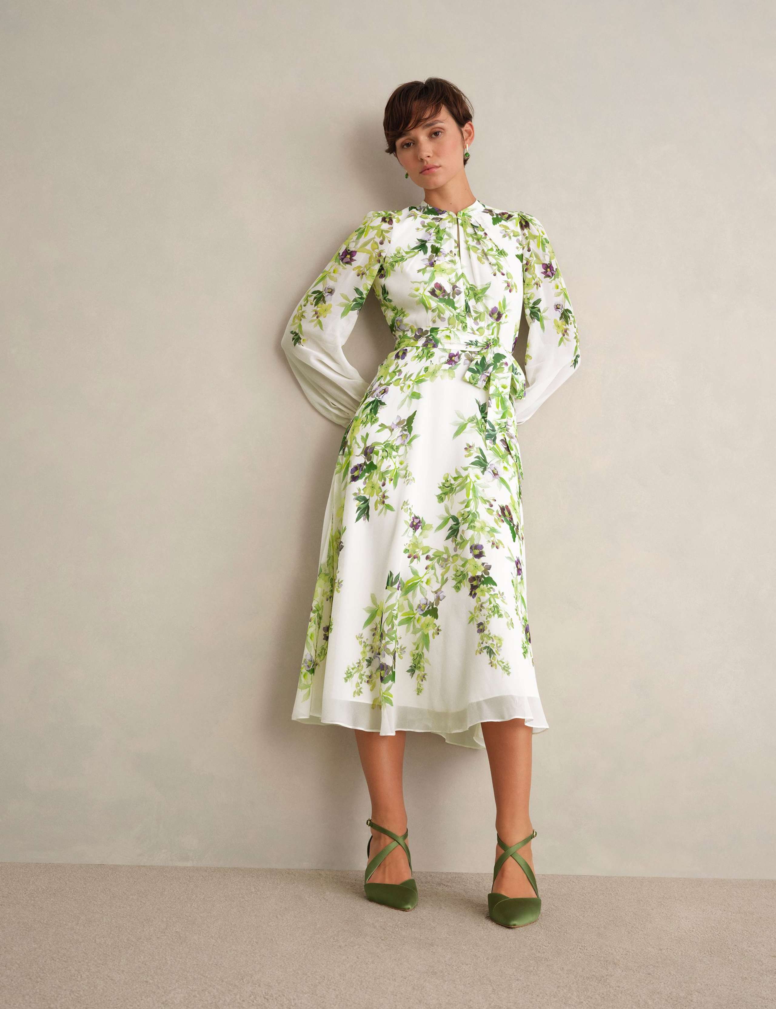 Silk Floral Knee Length Shift Dress