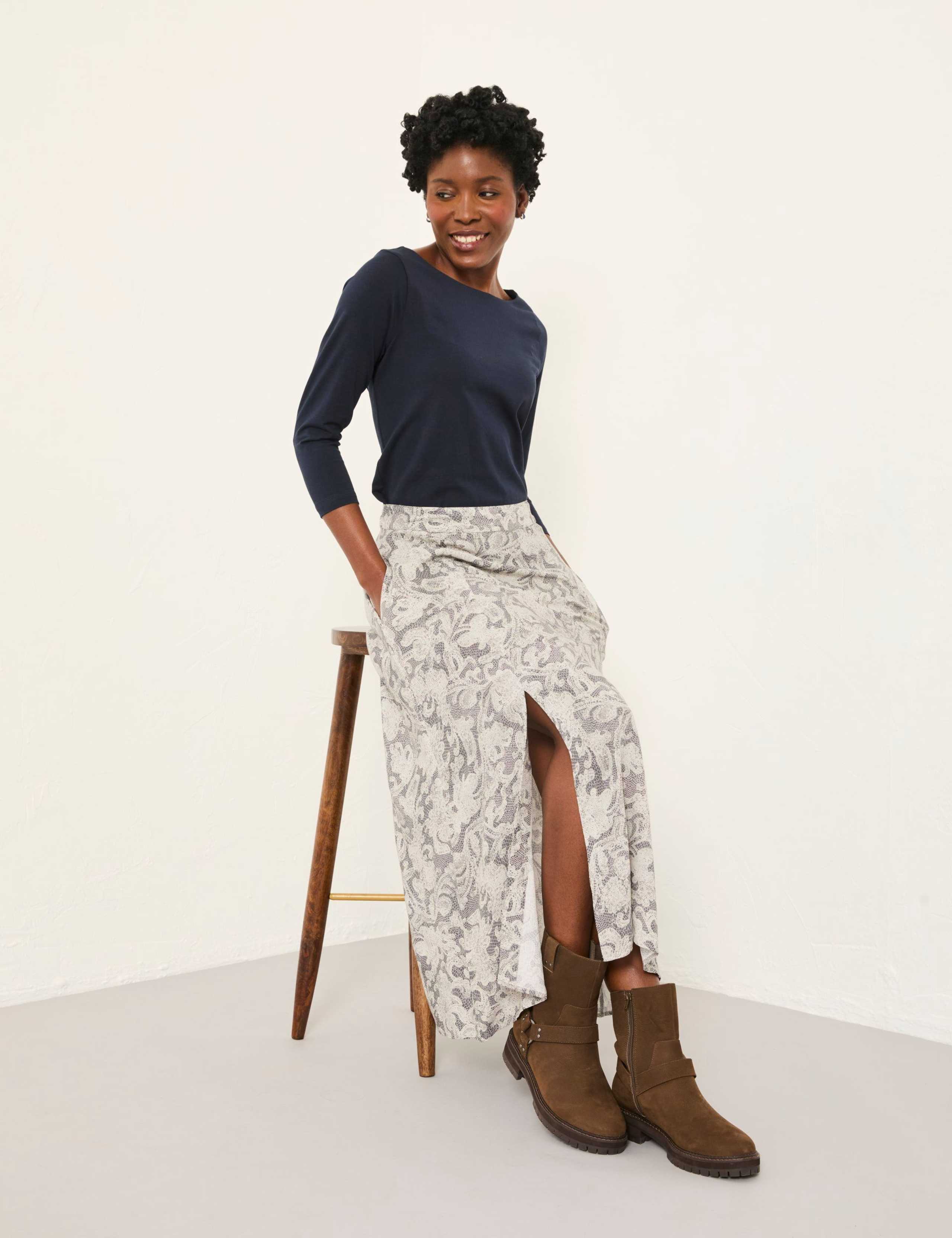 Floral Midi A-Line Skirt