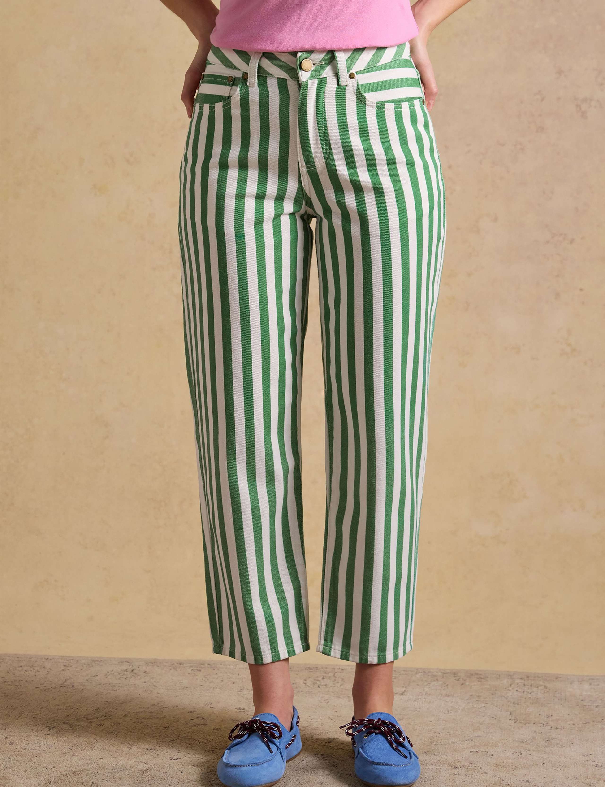 Striped High Waisted Tapered Cropped Jeans