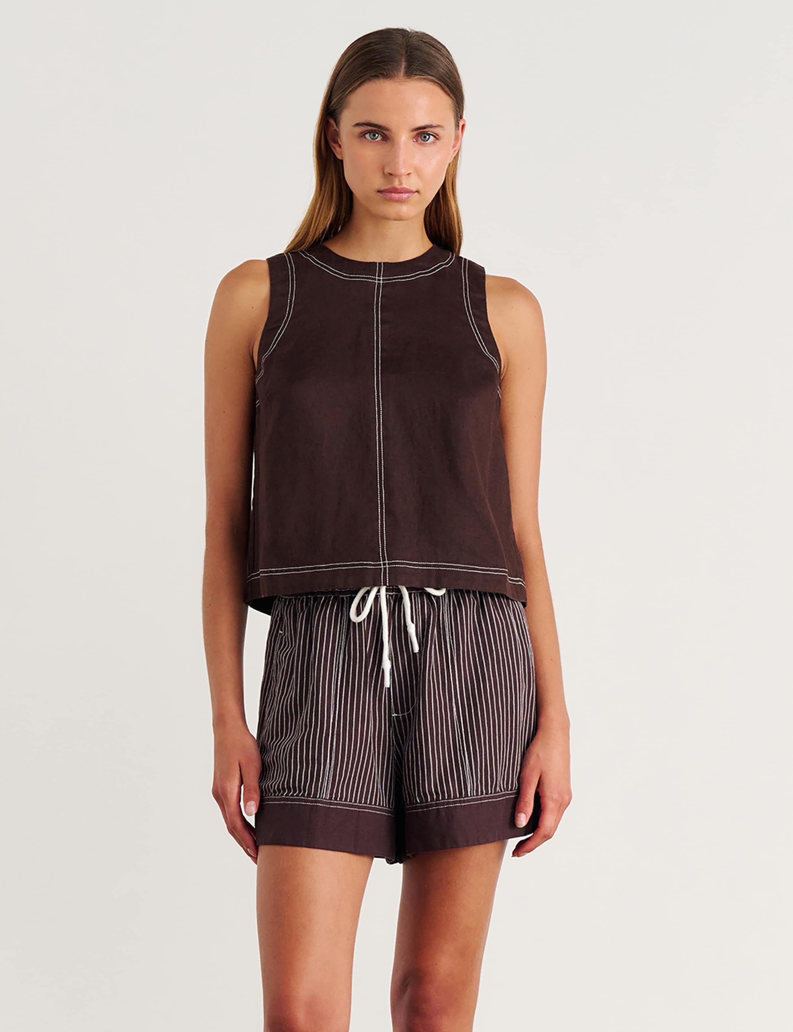 Pure Linen Round Neck Vest Top