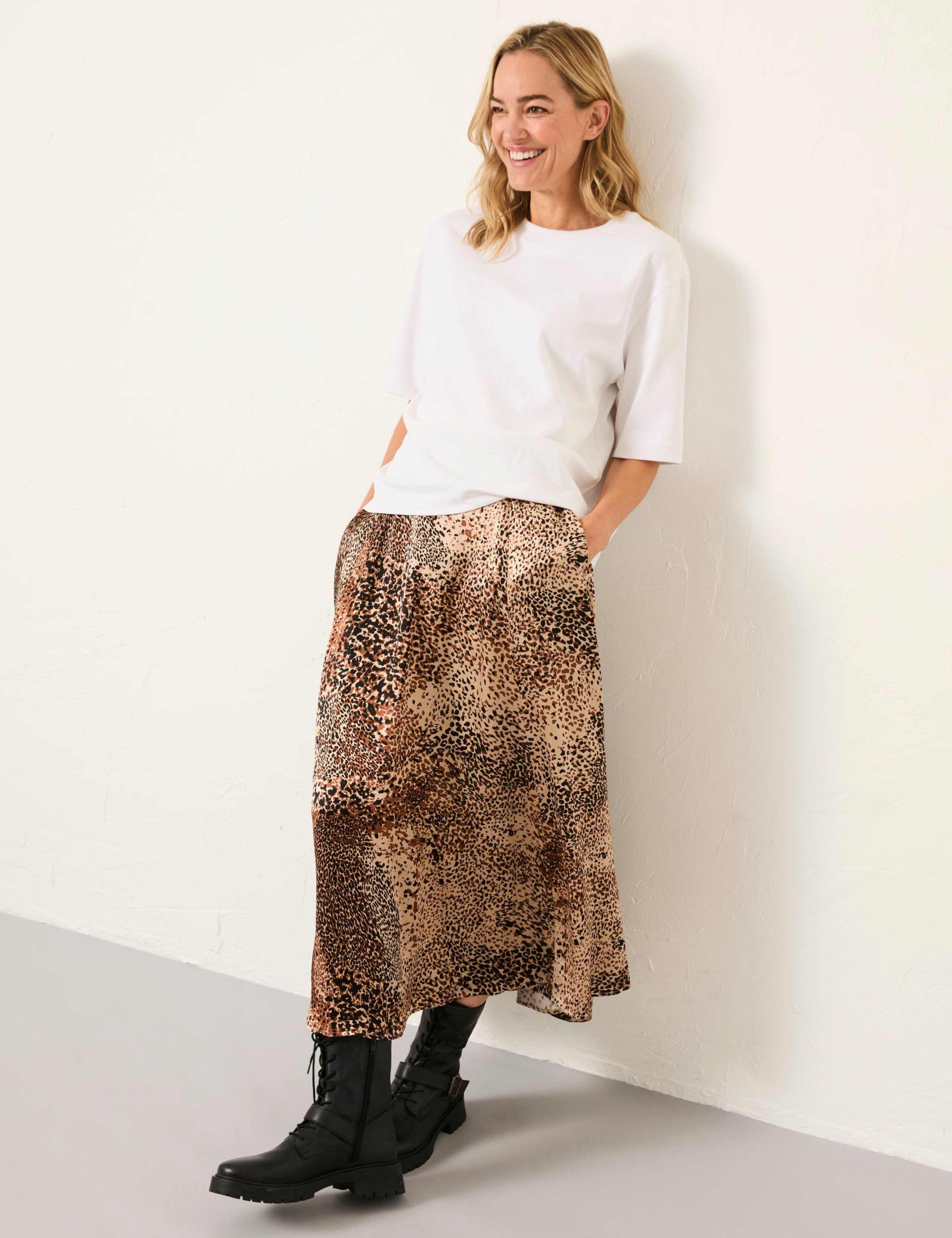 Animal Print Midi A-Line Skirt