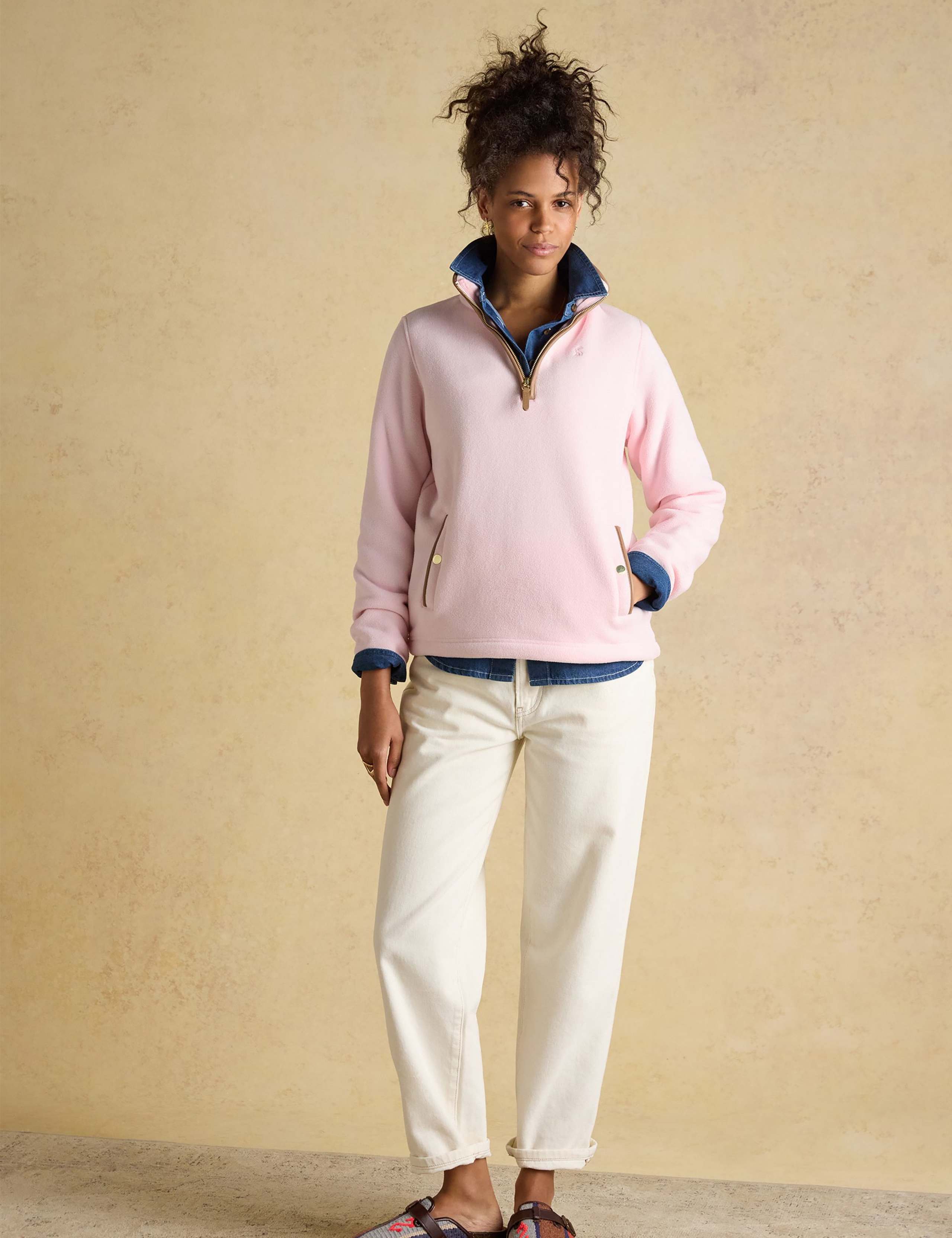 Textured Quarter Zip Fleece Sweatshirt