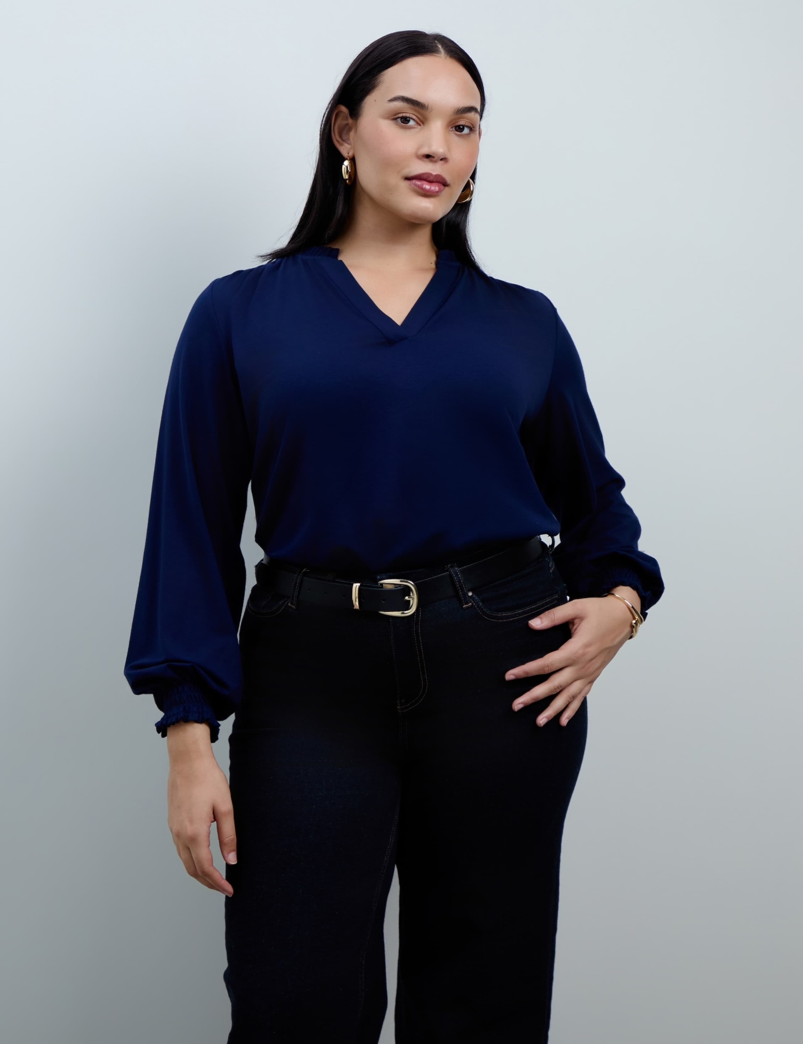 Curve Jersey Ruffle Neck Blouse