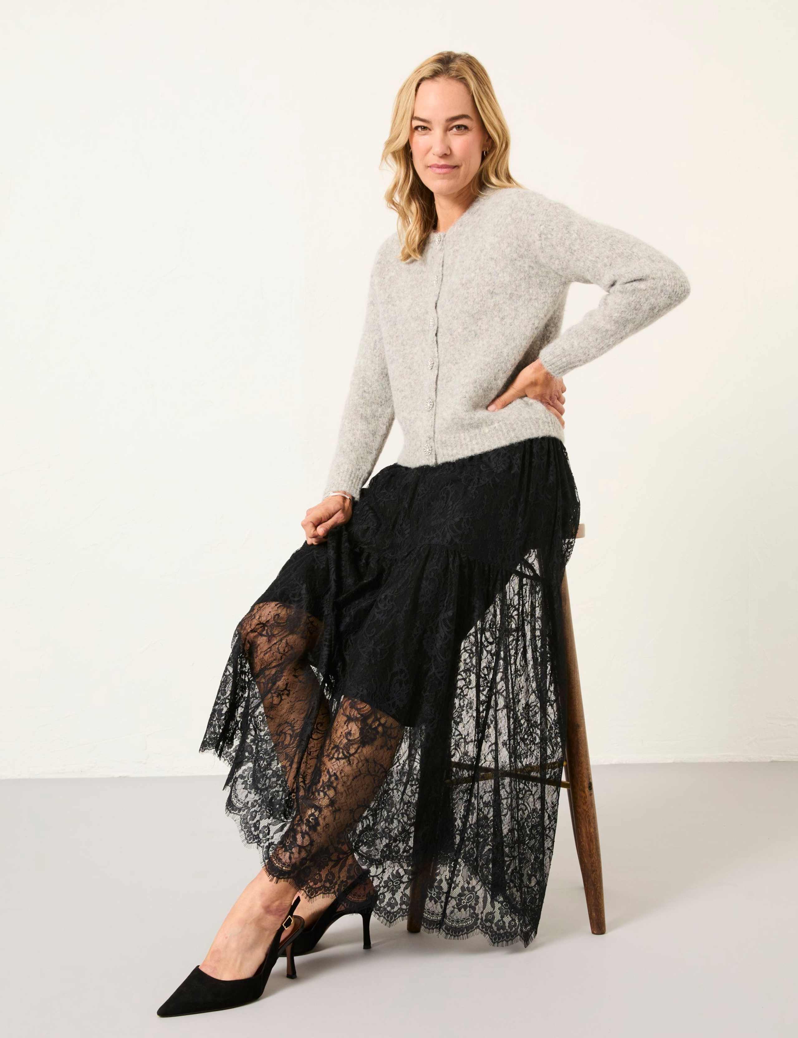 Lace Midaxi Tiered Skirt