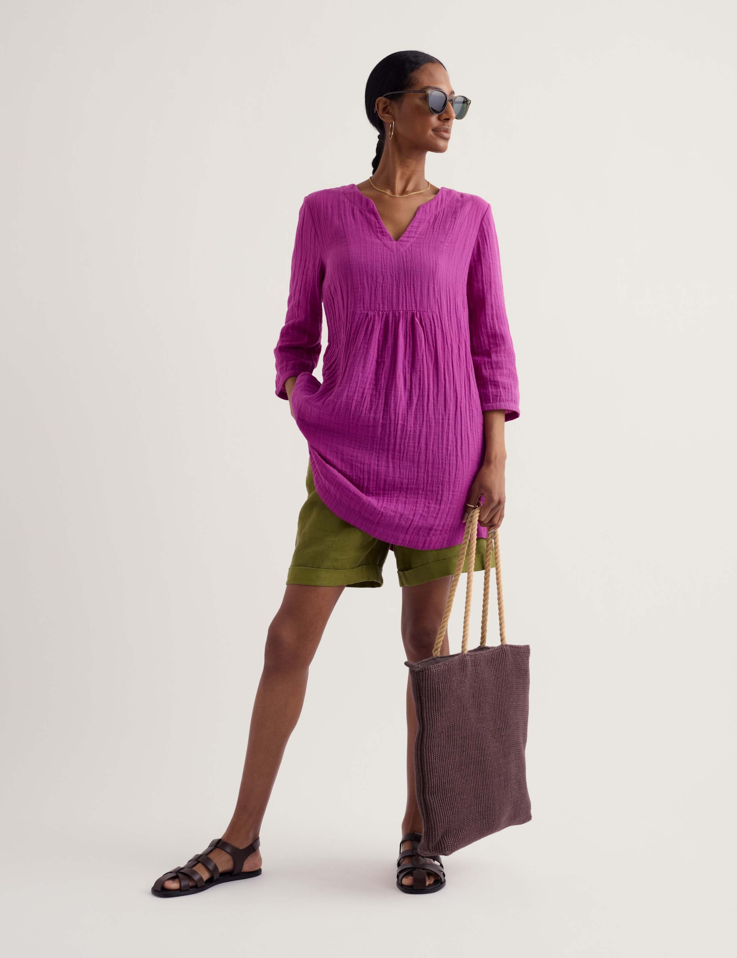 Pure Cotton Textured Notch Neck Relaxed Tunic