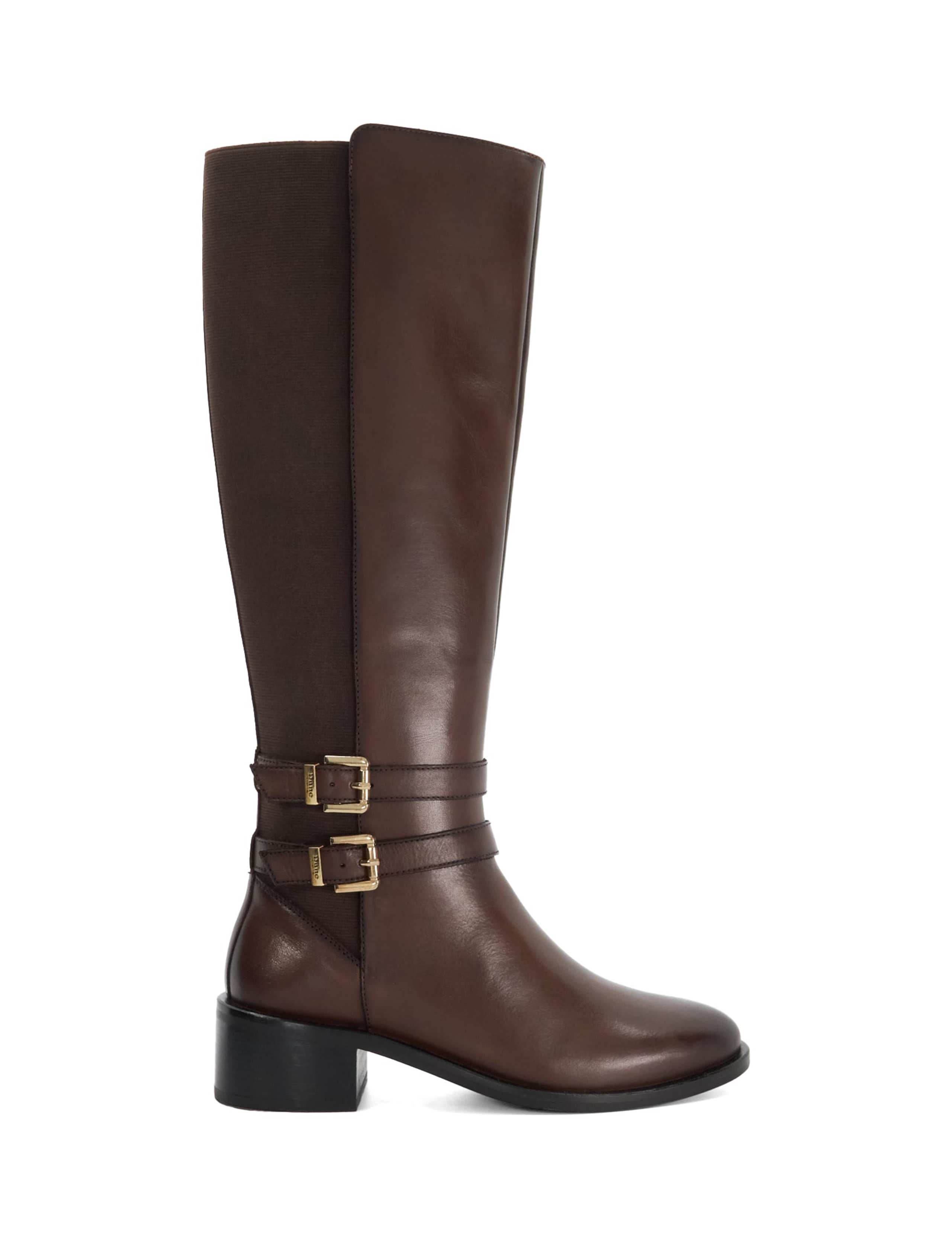 Leather Double Buckle Knee High Boots