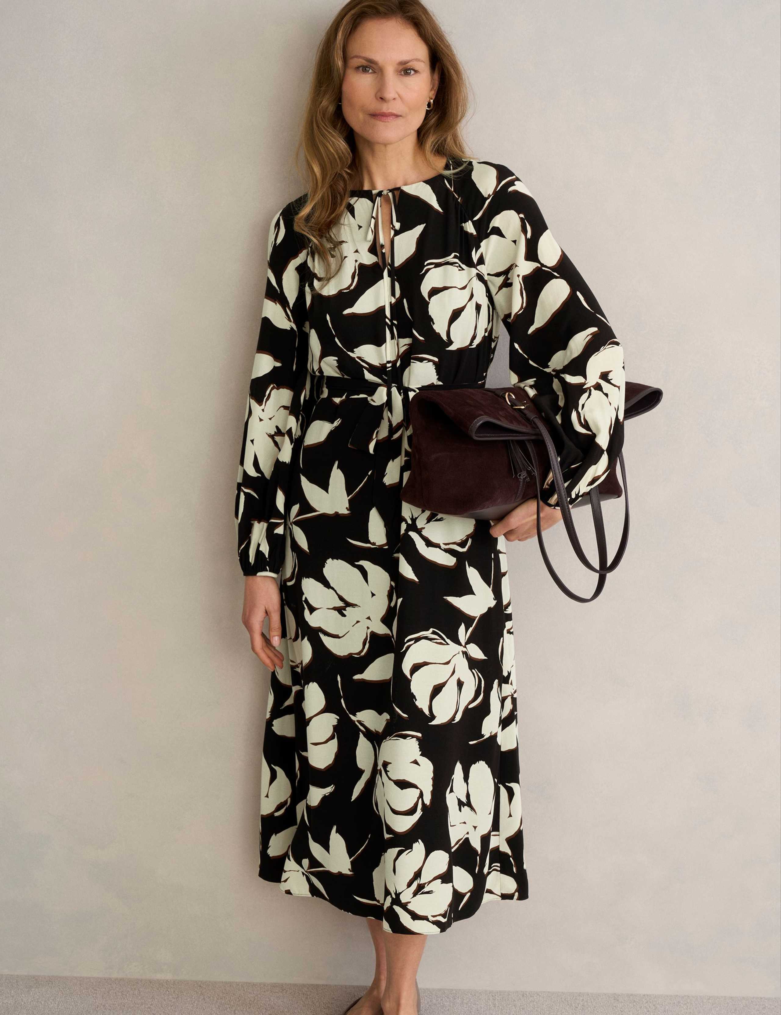 Evelyn Floral Tie Neck Midi Wrap Dress