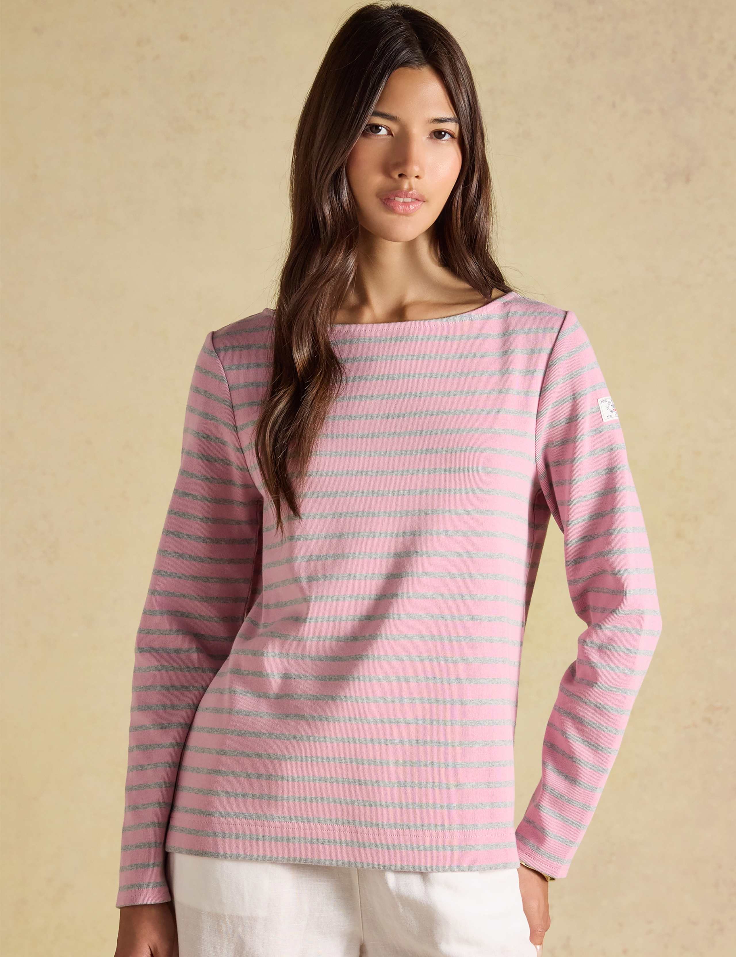 Pure Cotton Striped Slash Neck Top