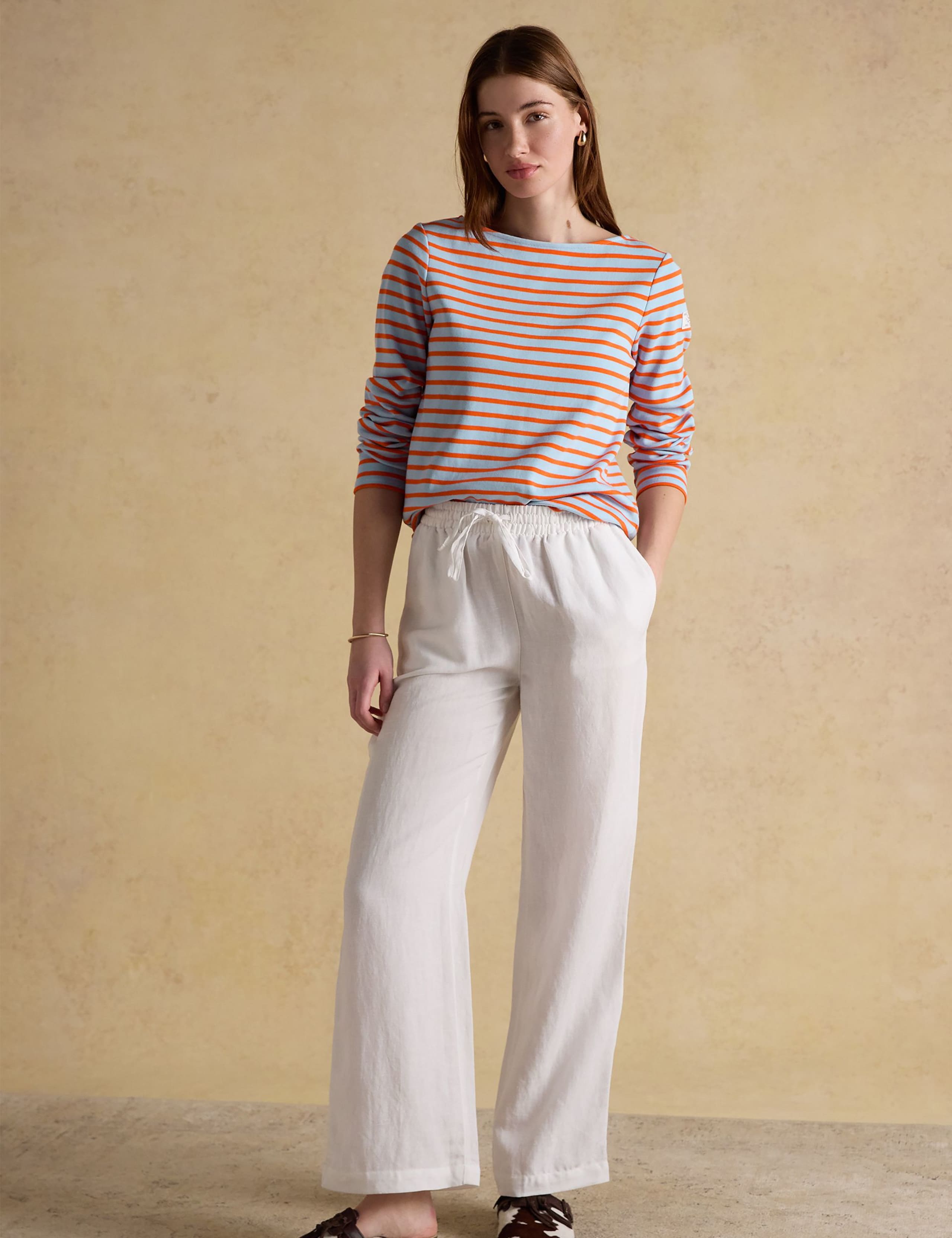 Pure Cotton Striped Slash Neck Top