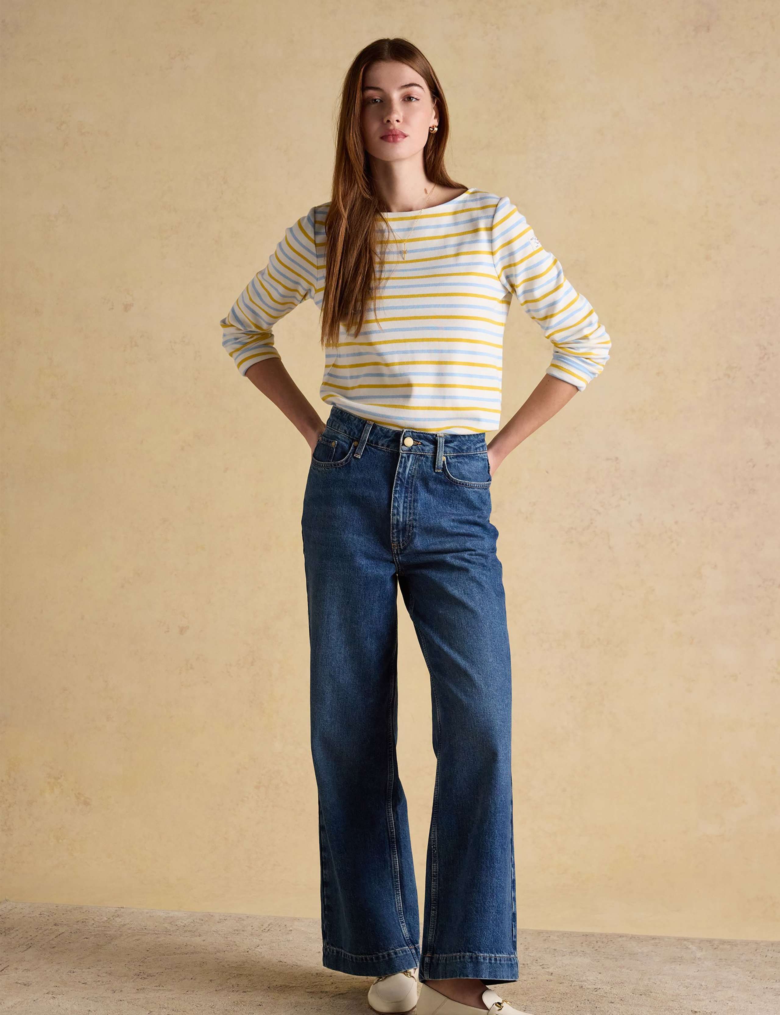 Pure Cotton Striped Slash Neck Top