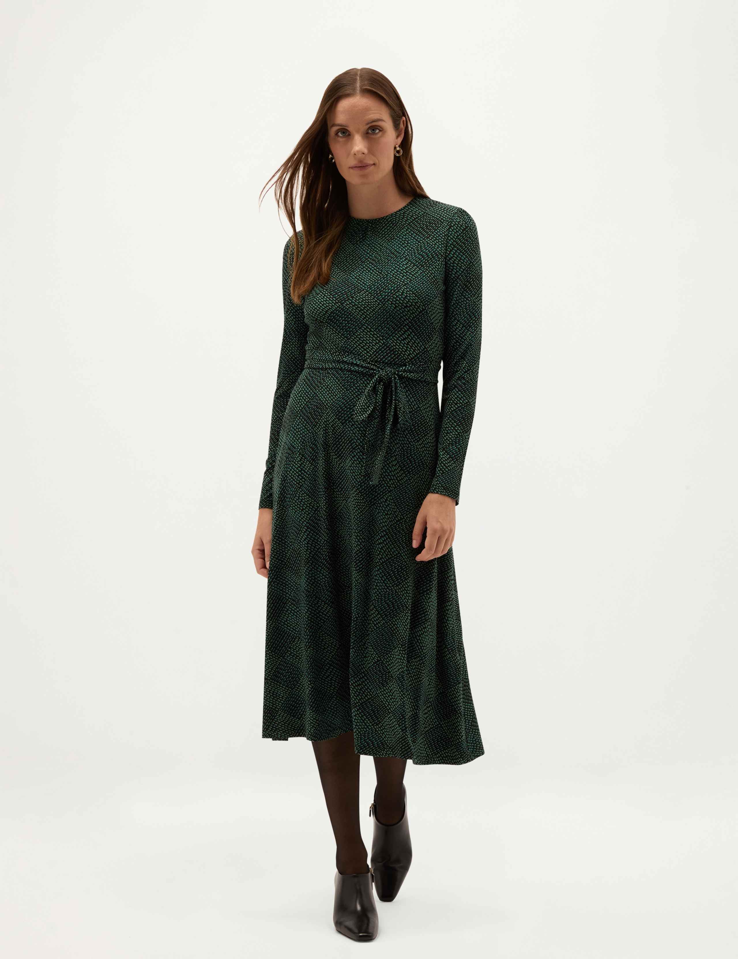Jersey Geometric Midi Skater Dress