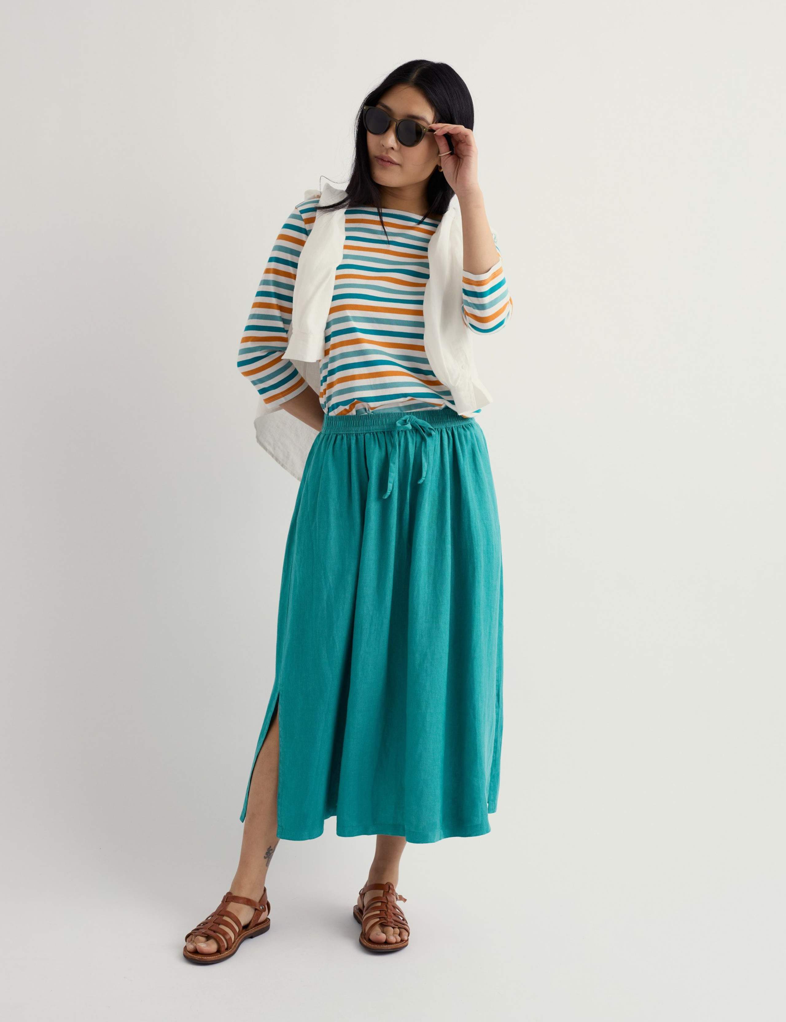 Pure Cotton Striped Slash Neck Top