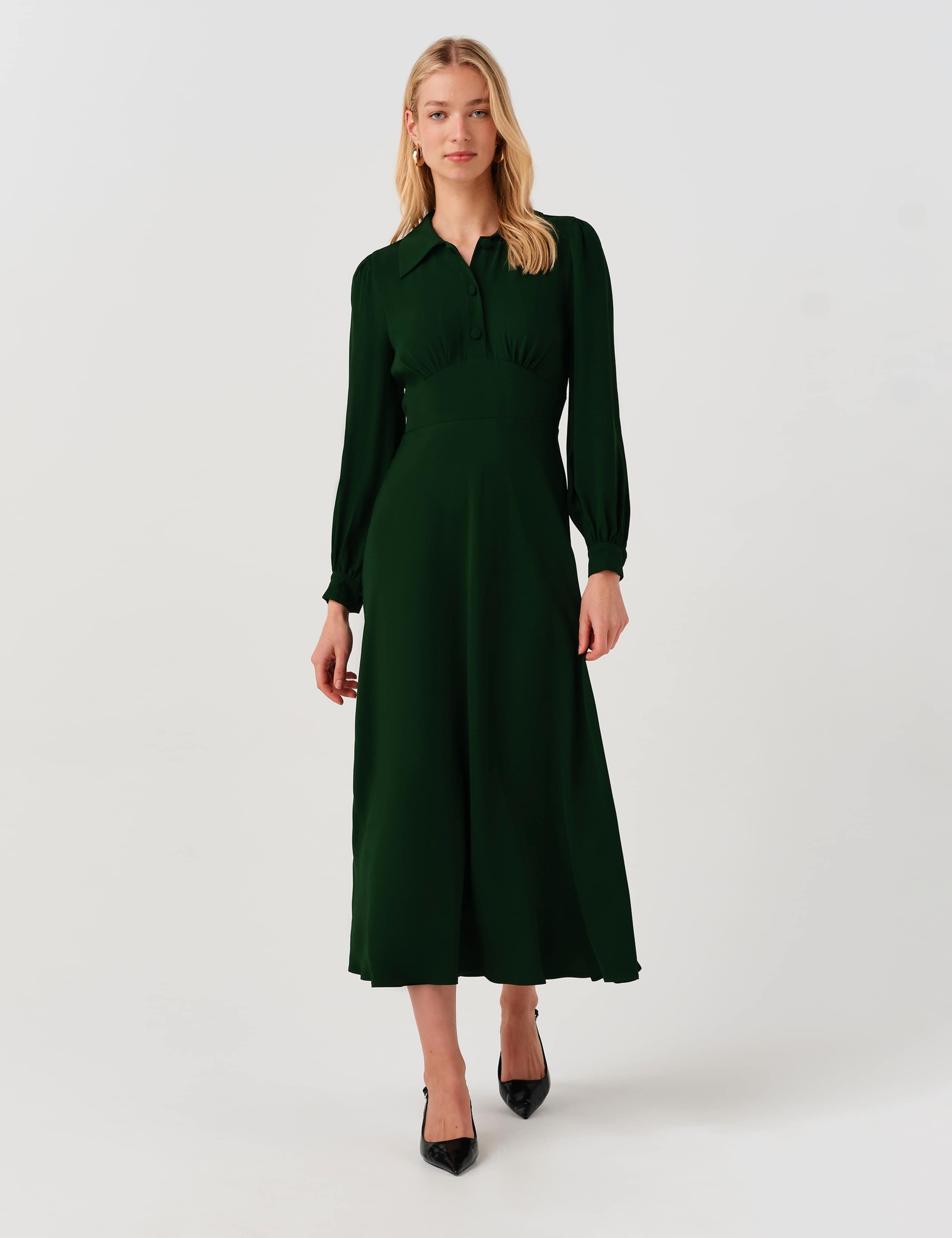 Crepe Midi Waisted Dress