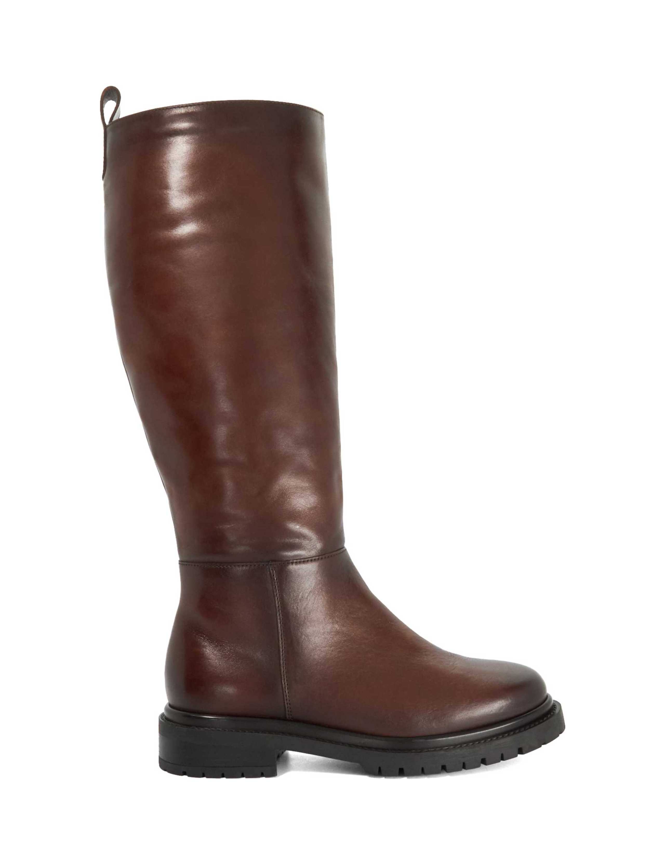 Leather Cleated Flat Knee High Boots