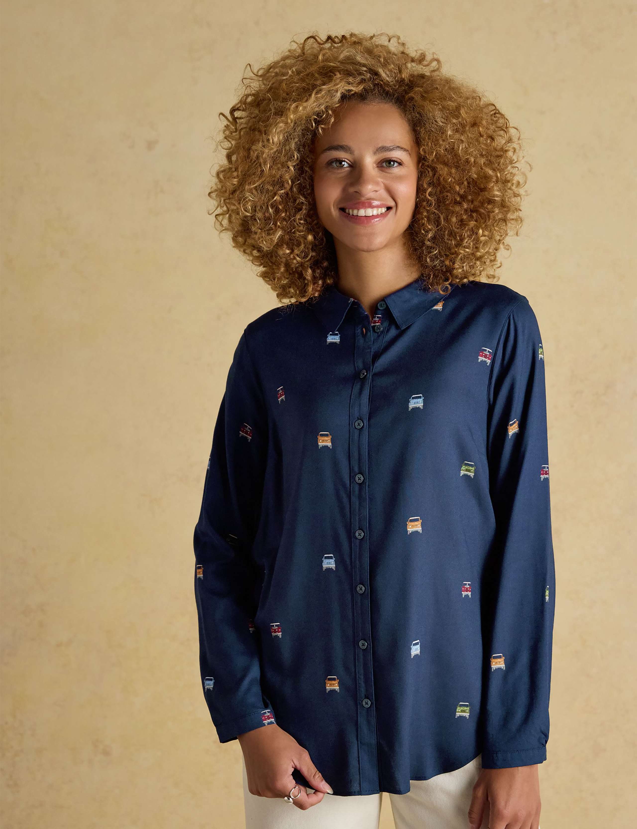 Bird Print Collared Button Through Shirt