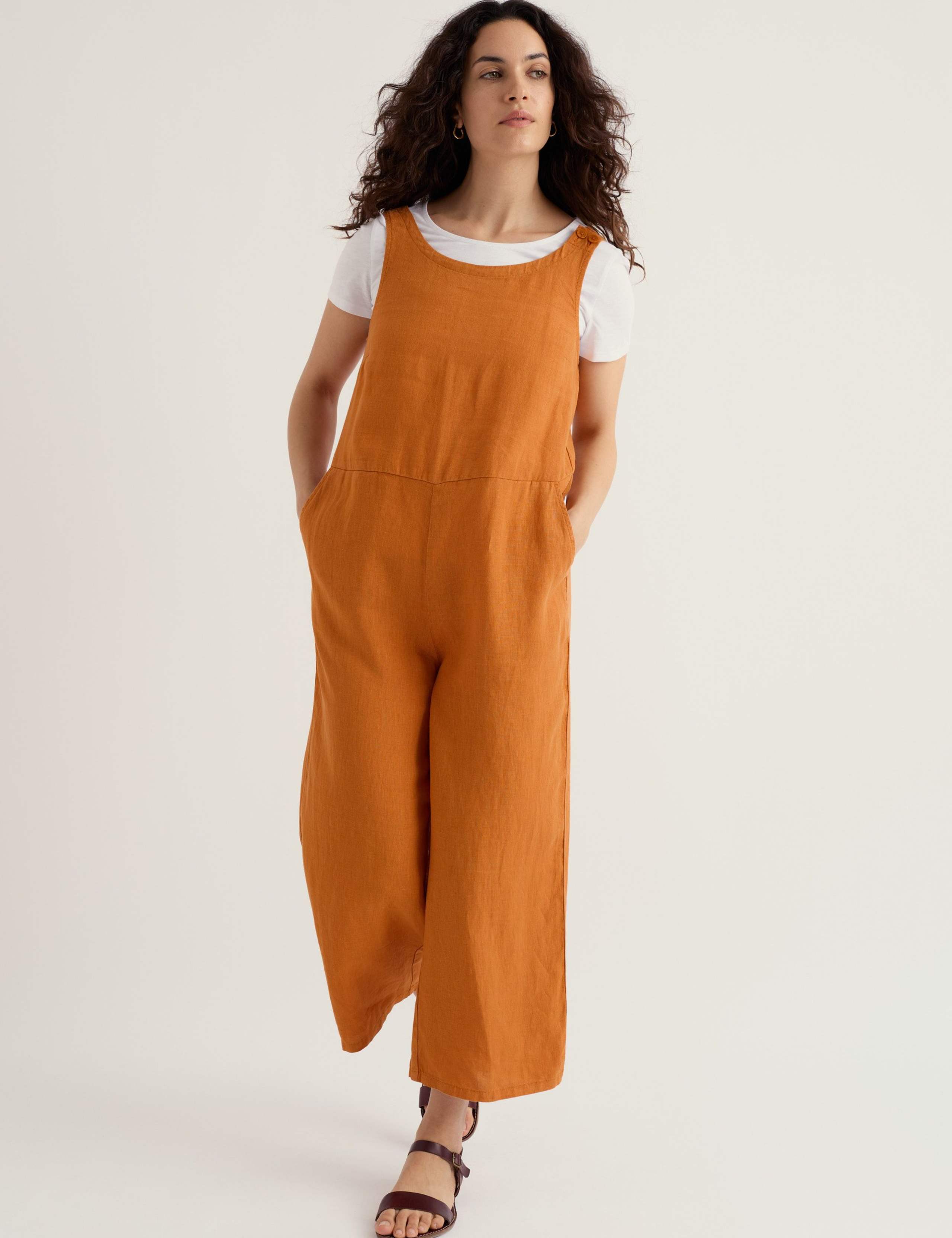 Pure Linen Sleeveless Cropped Jumpsuit