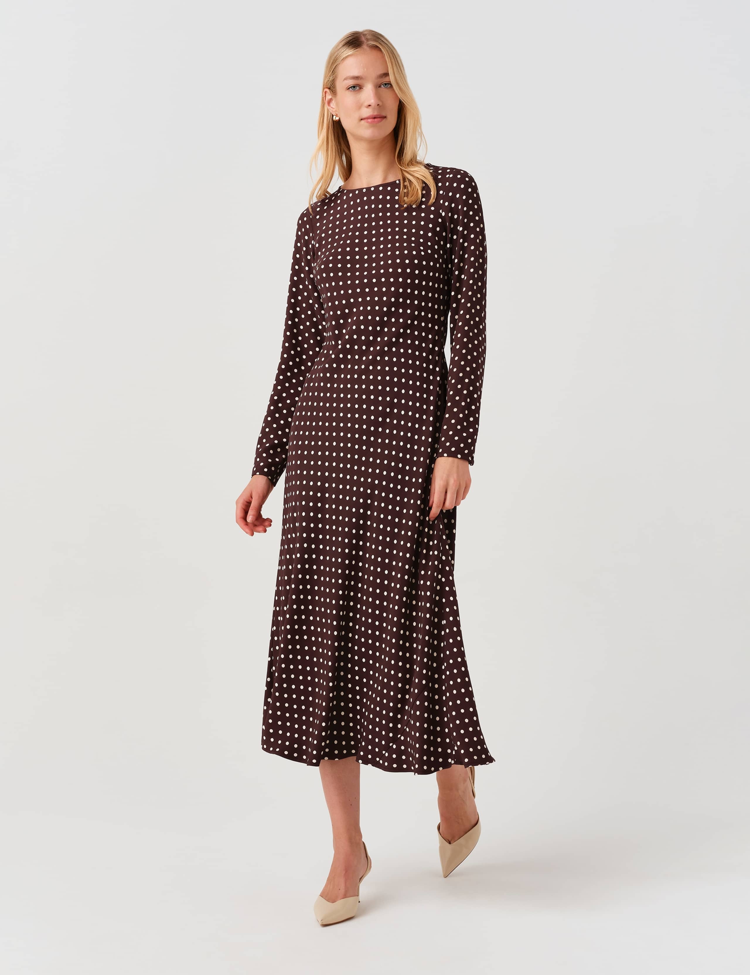 Polka Dot Round Neck Midi Waisted Dress