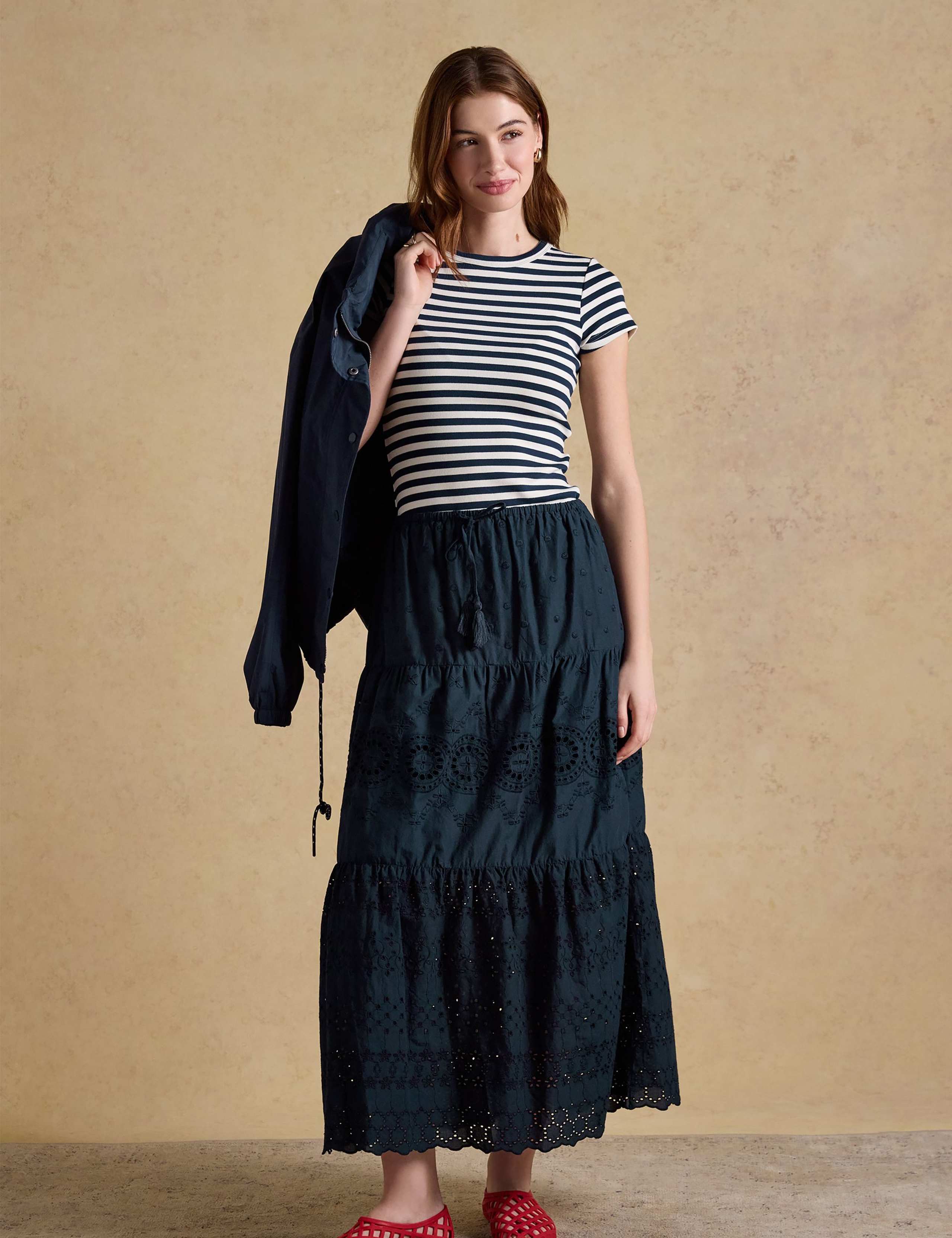 Pure Cotton Broderie Maxi Tiered Skirt