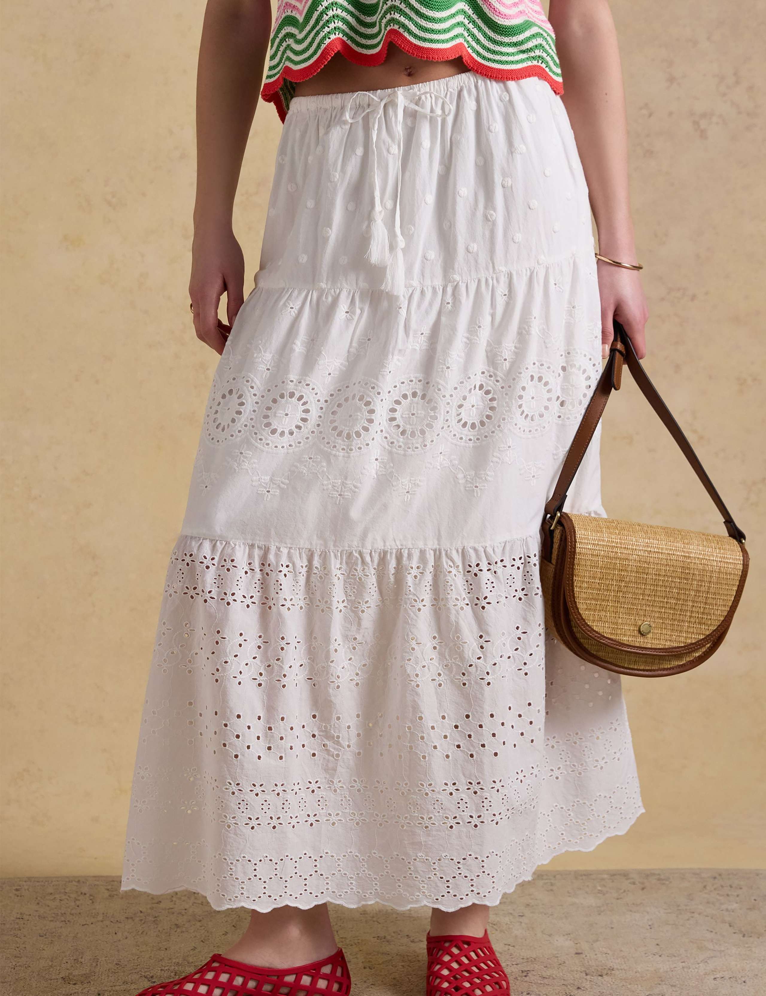 Pure Cotton Broderie Maxi Tiered Skirt