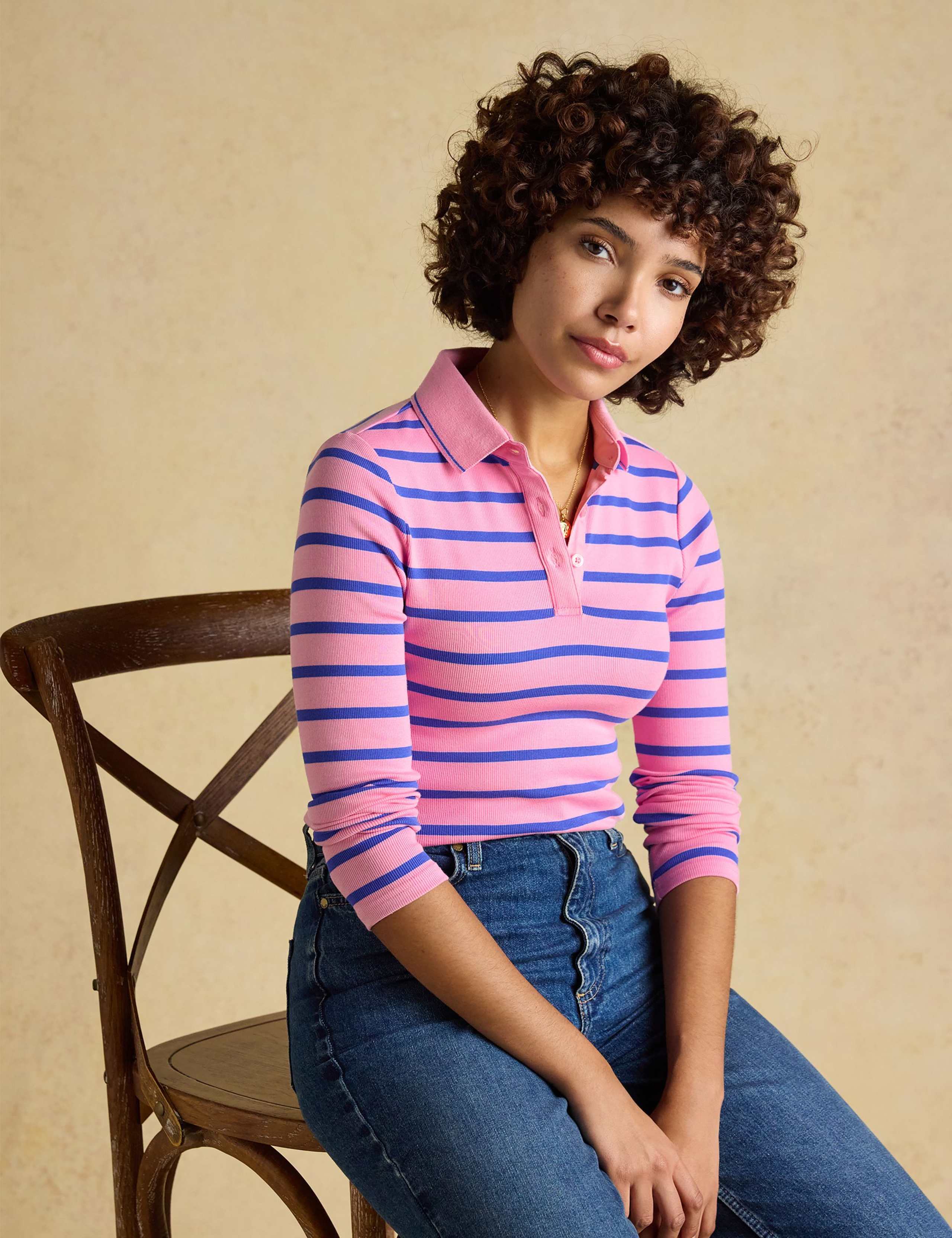 Cotton Rich Ribbed Striped Polo Shirt