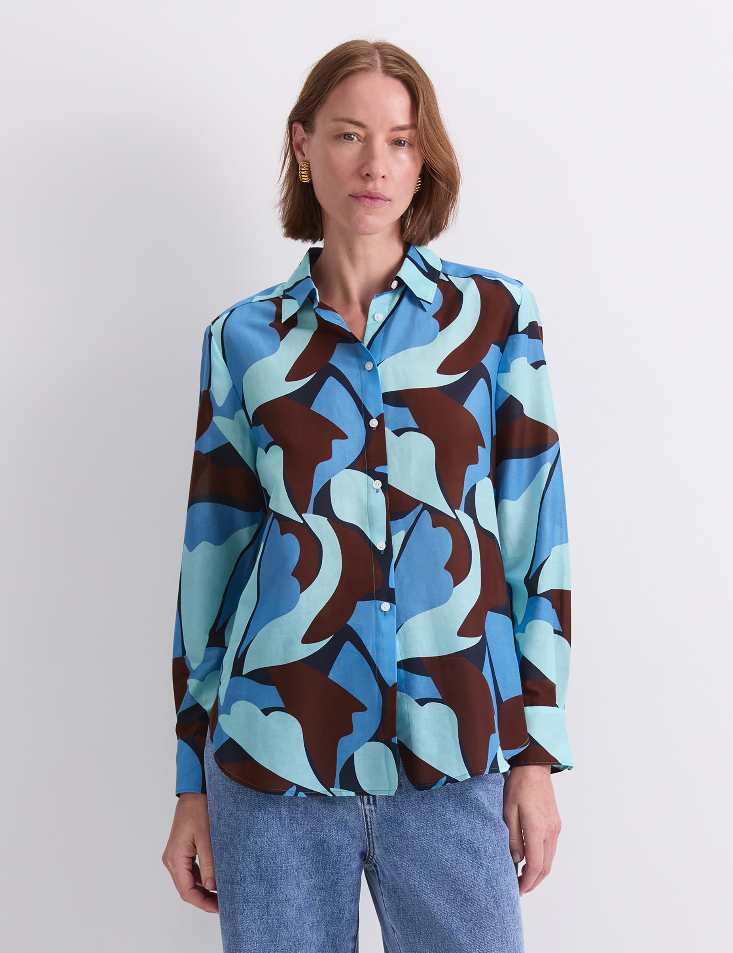 Cotton Silk Blend Geometric Shirt