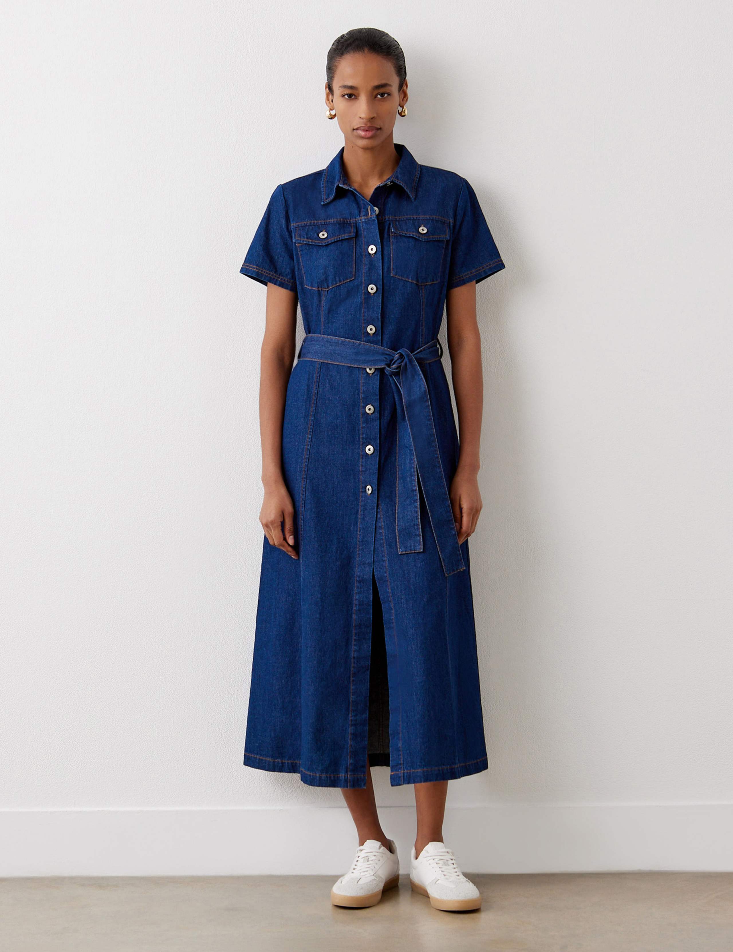 Cotton Rich Denim Midi Shirt Dress