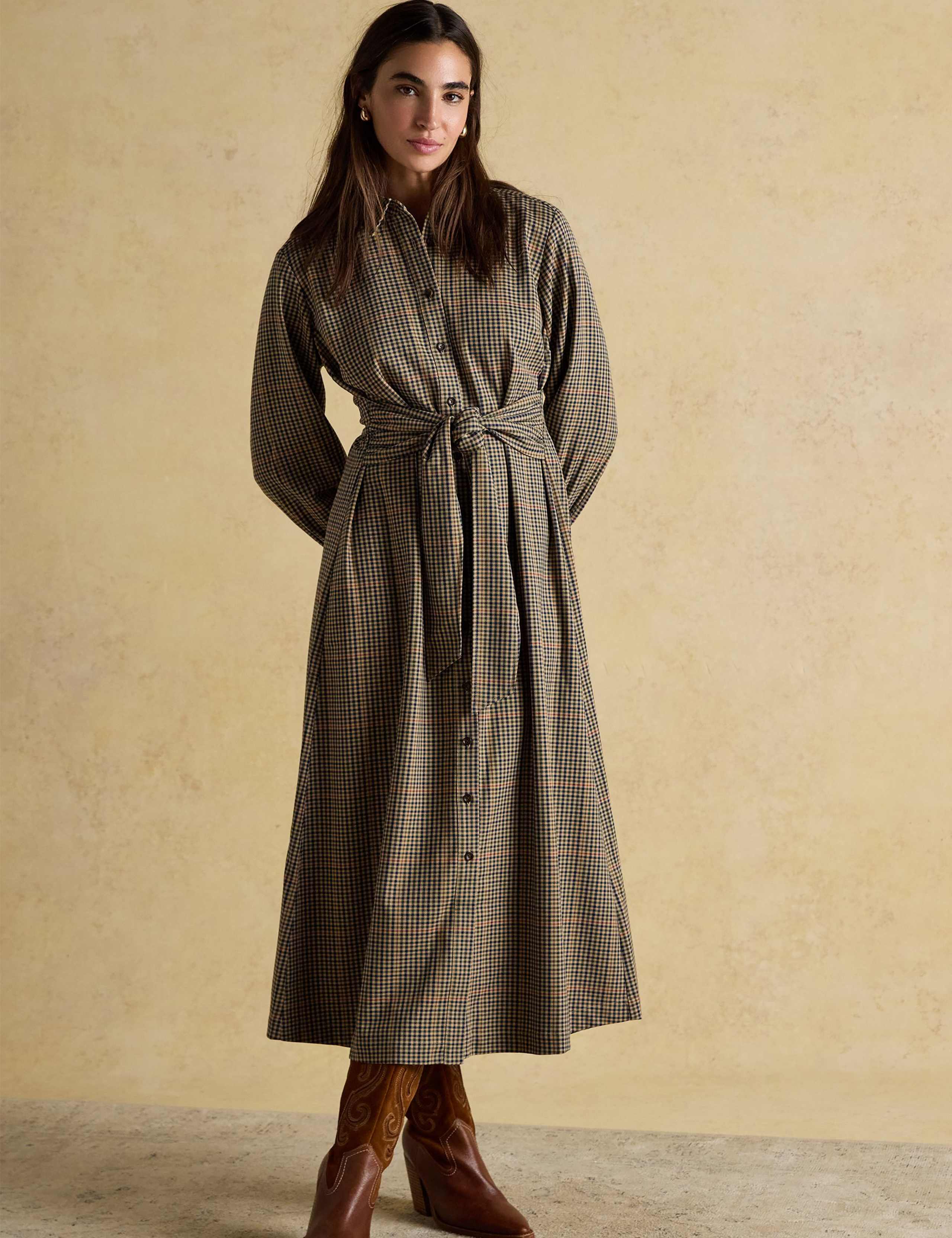 Check Tie Waist Midaxi Shirt Dress