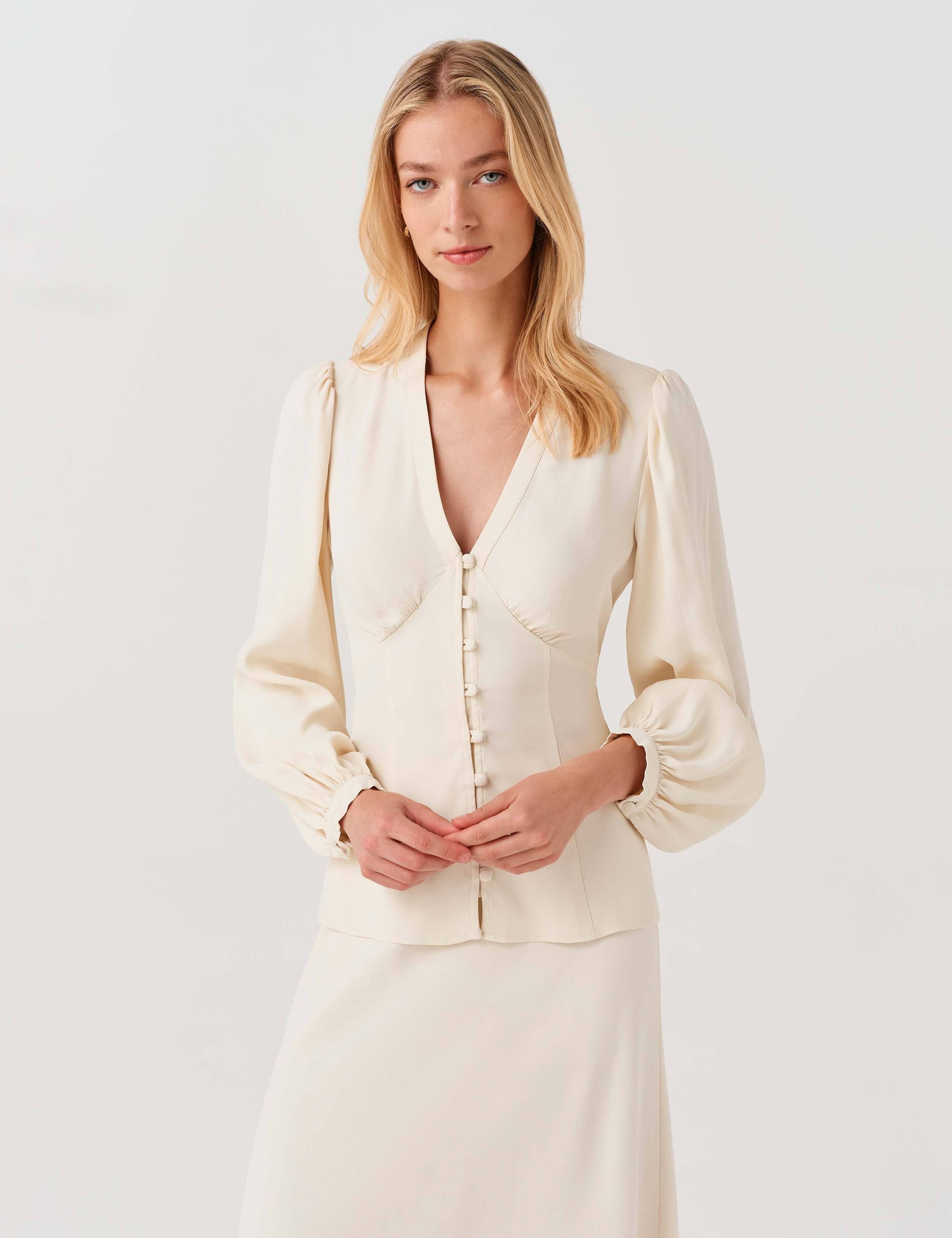 V Neck Button Through Blouse
