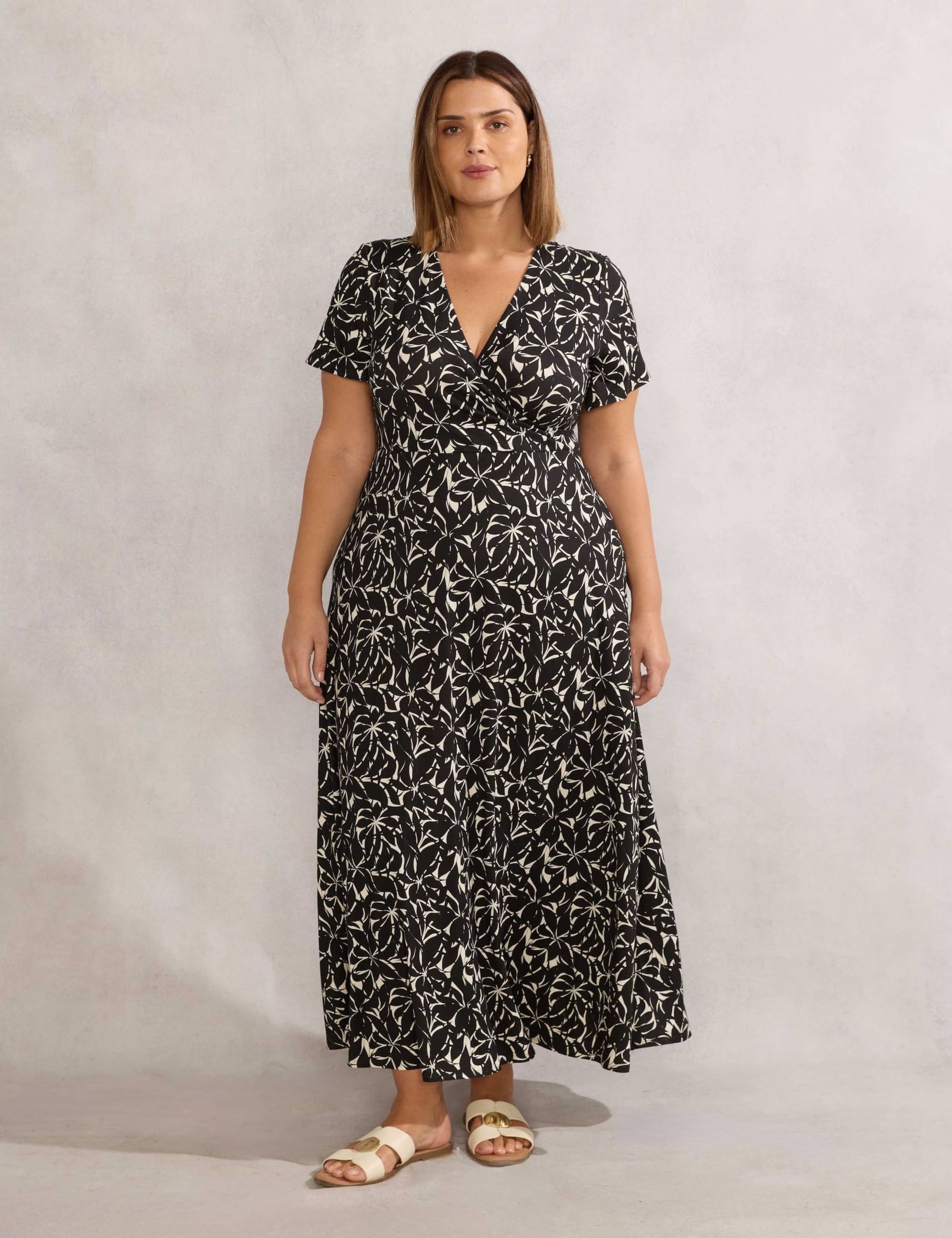 Leaf Print V-Neck Maxi Wrap Dress
